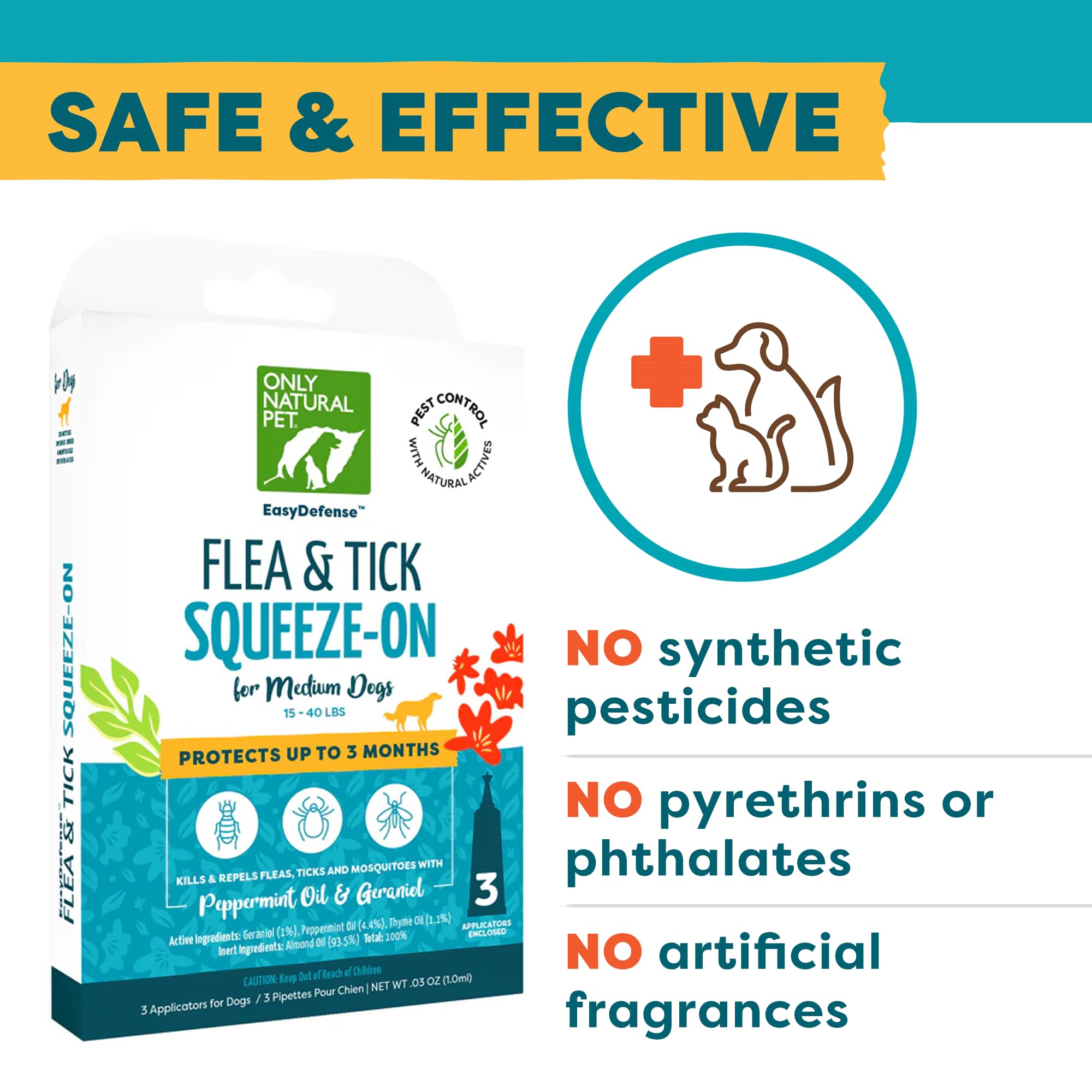 Only Natural Pet EasyDefense: botella resistente al lavado para uso continuo tras baño.