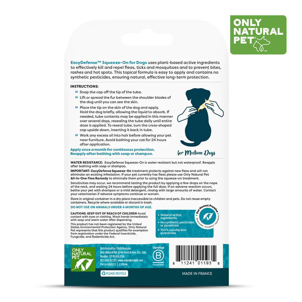 Only Natural Pet EasyDefense: ingredientes-naturales-geraniol-menta-tomillo para repelentes suaves.
