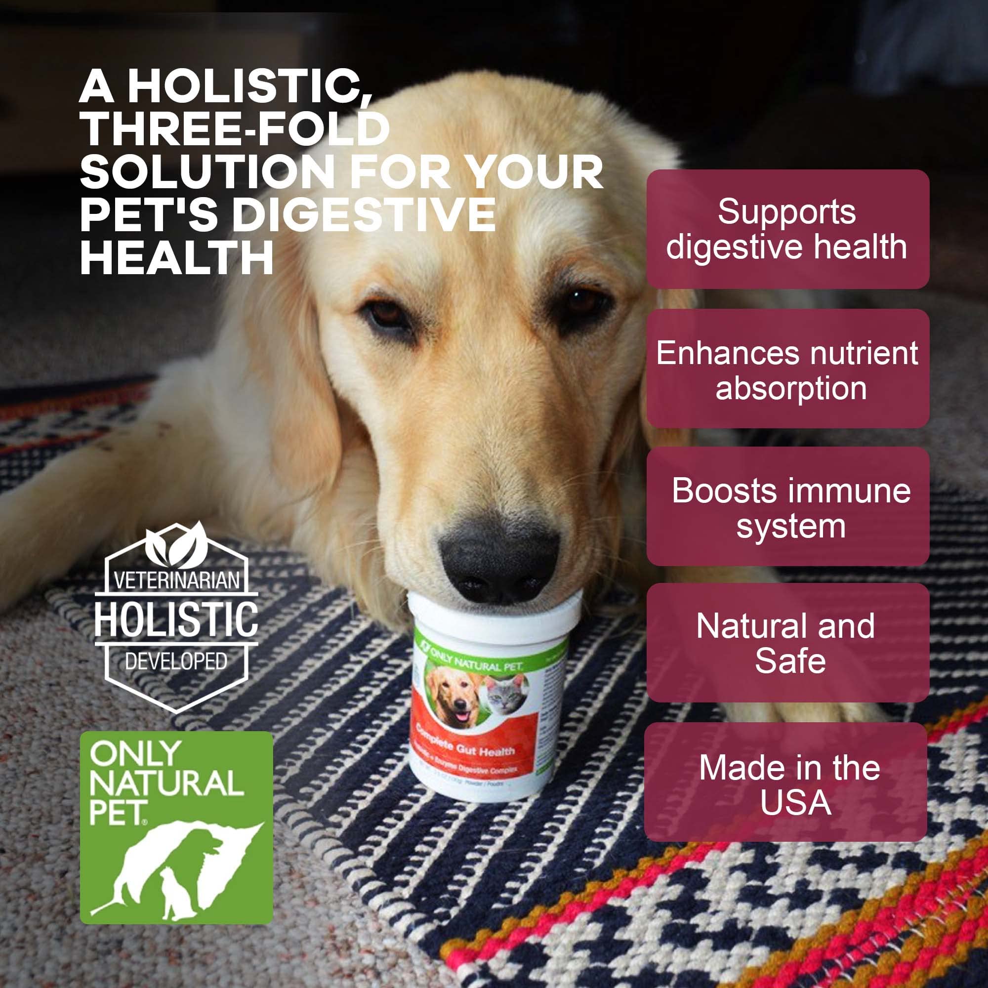 Only Natural Pet Enzimas digestivas en polvo para descomposición de grasas, proteínas y carbohidratos.