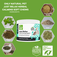 Frasco de Only Natural Pet con masticables calmantes para perros.