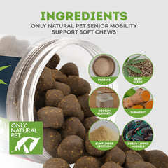 Only Natural Pet Hemp Advanced Mobility, masticables en primer plano para movilidad.