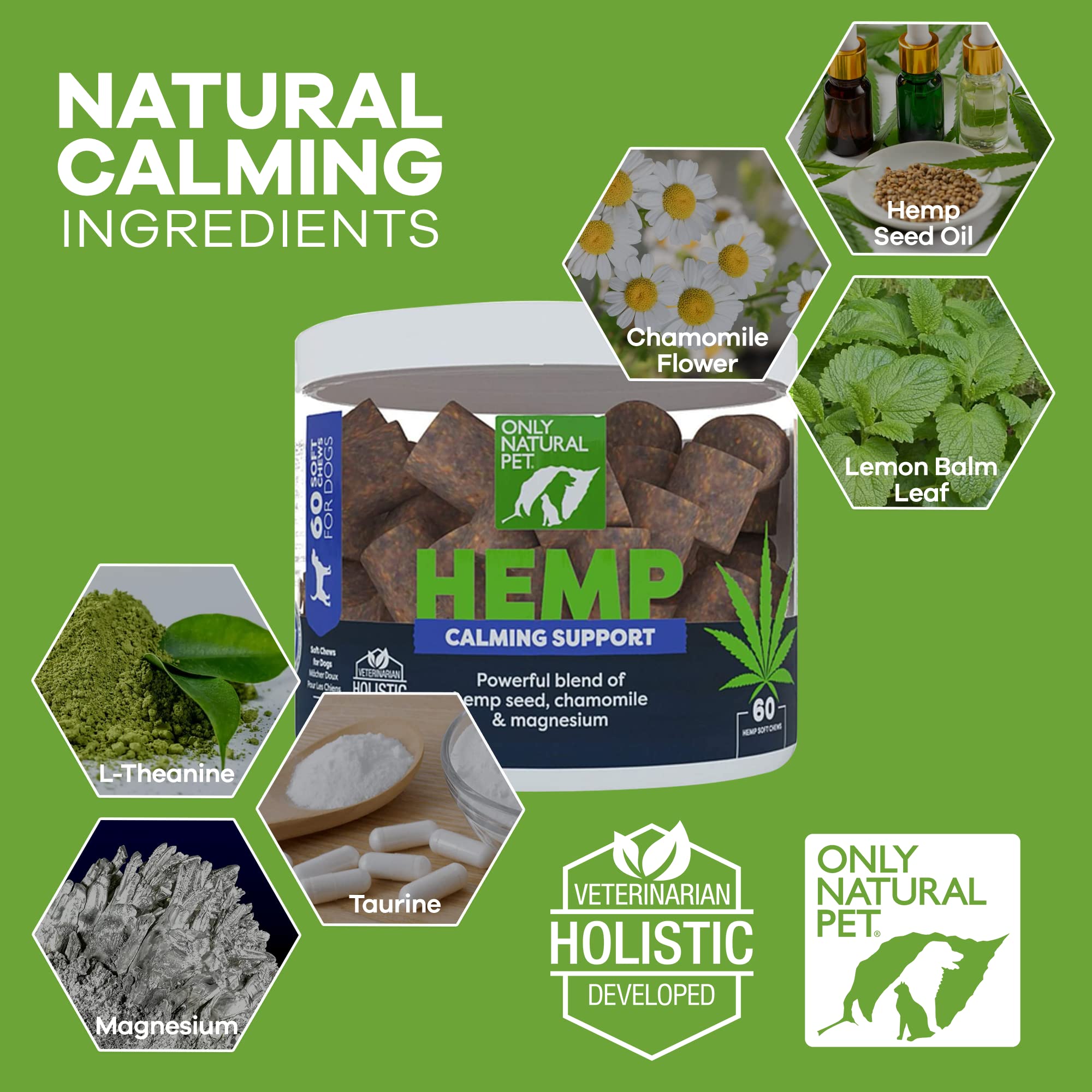 Only Natural Pet beneficios para articulaciones y relajación en perros.