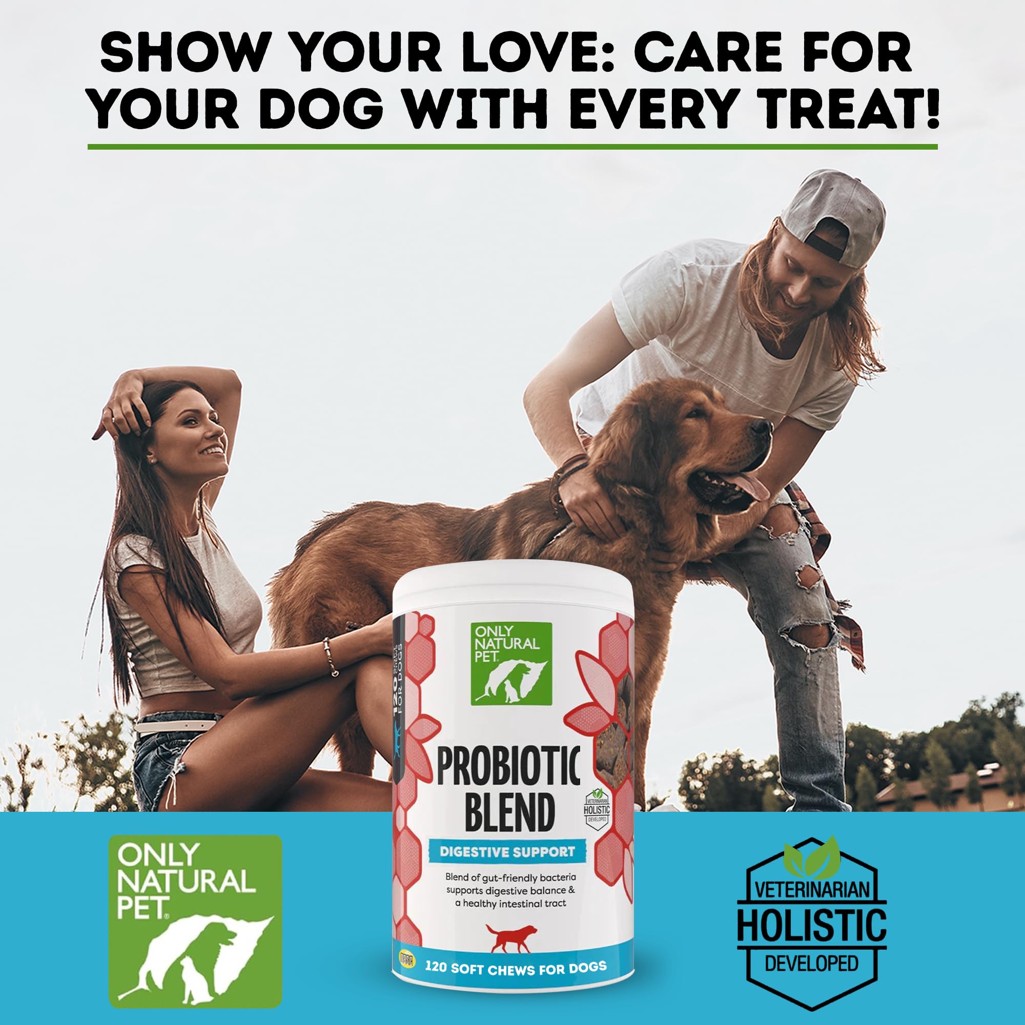 Frasco de 120 unidades de Only Natural Pet Probiótico, potentes cepas para digestión.