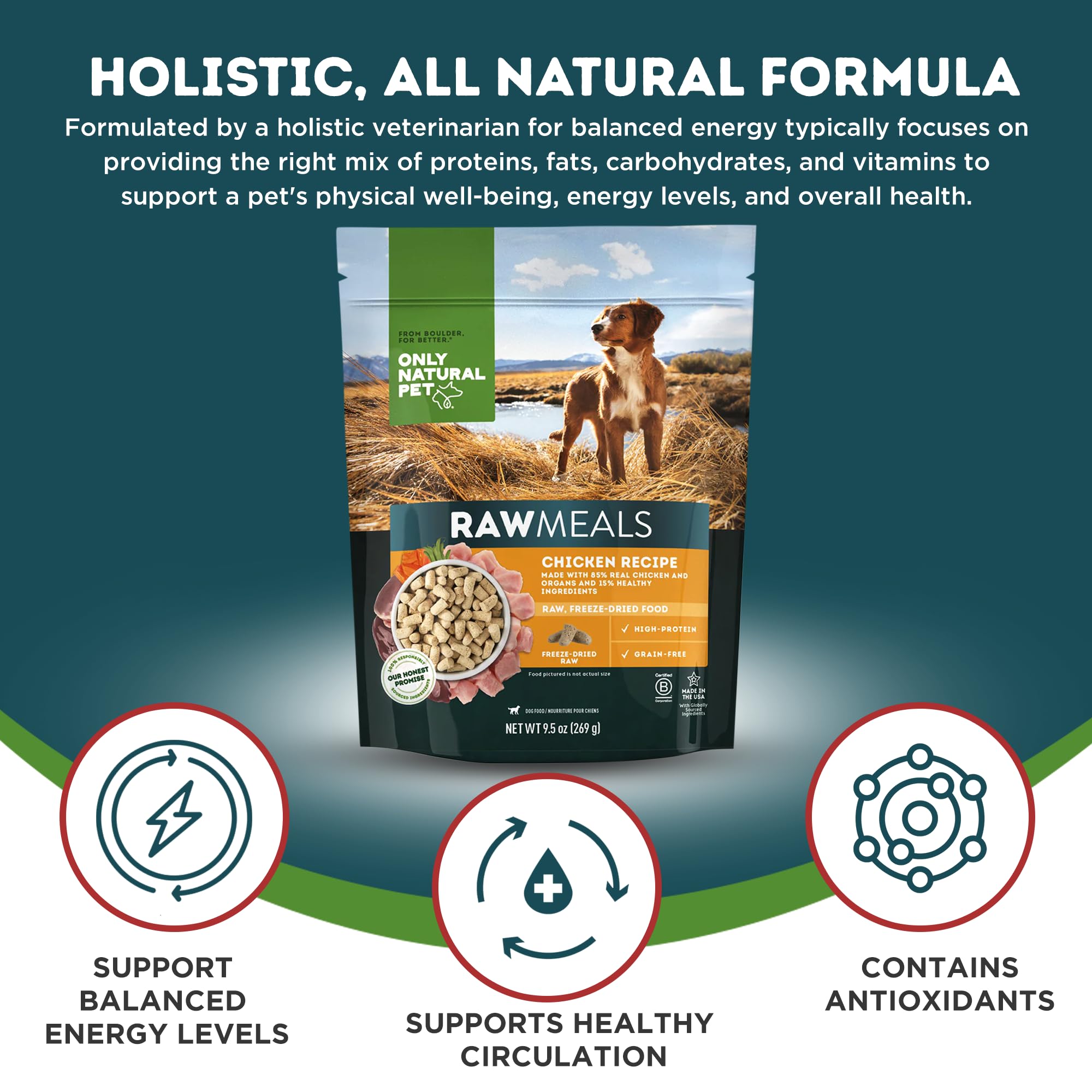 Only Natural Pet RawMeals Receta Pollo: rehidratación con agua tibia para textura suave