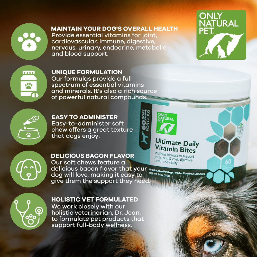 Only Natural Pet Ultimate Daily Vitamins, gomitas masticables sabrosas para toma diaria.