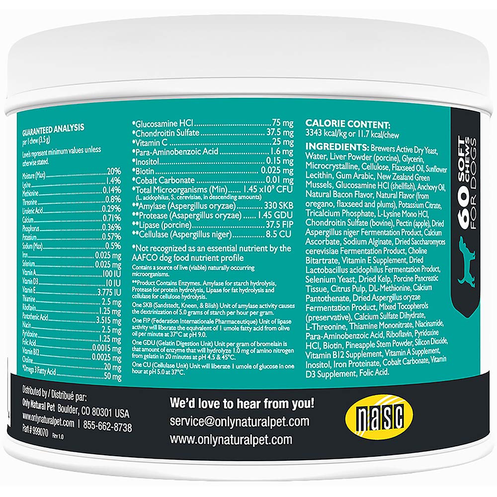 Only Natural Pet Ultimate Daily Vitamins, ingredientes clave para apoyo nutricional.