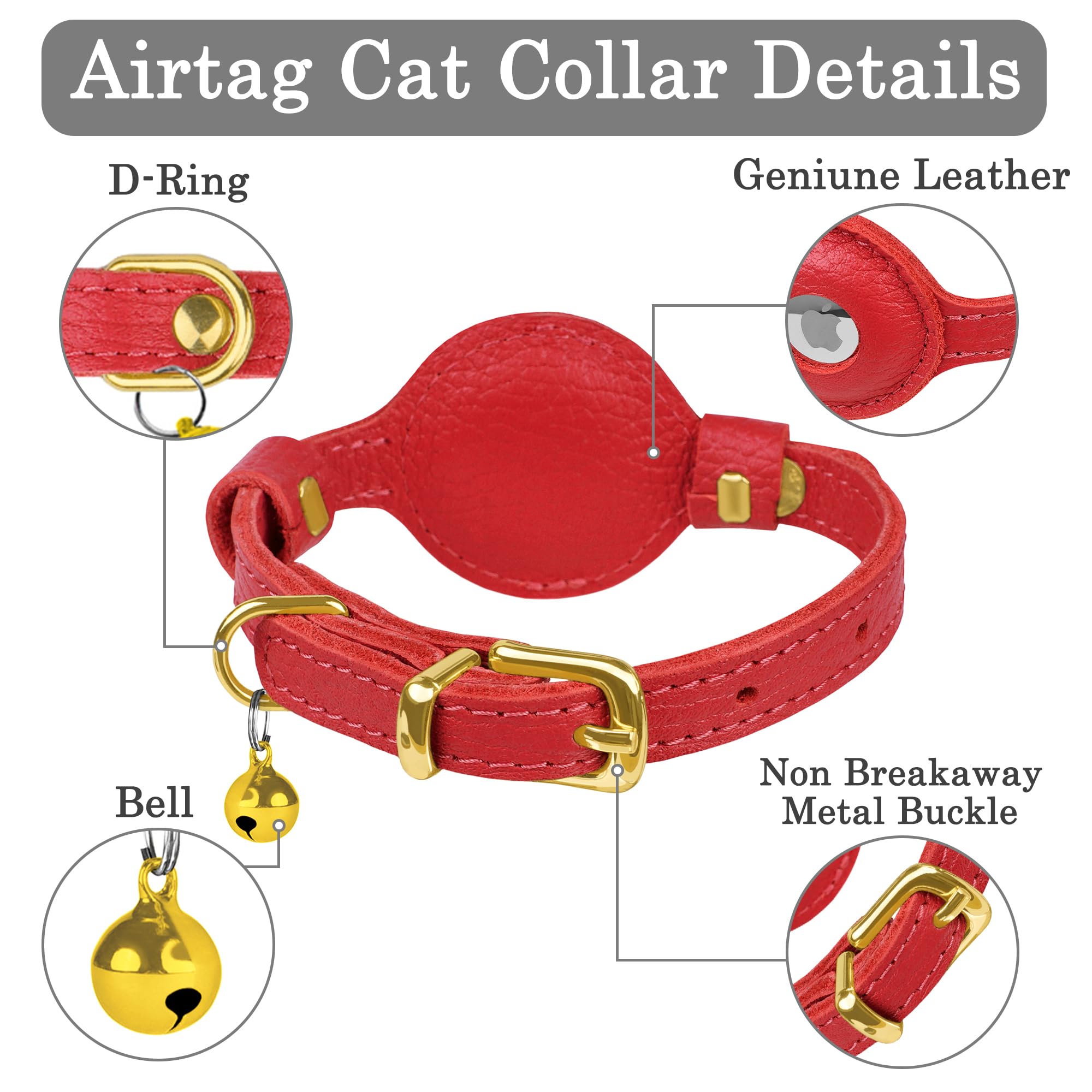 OOPSDOGGY Collar AirTag rojo con ajuste cómodo de 8 a 11 pulgadas.