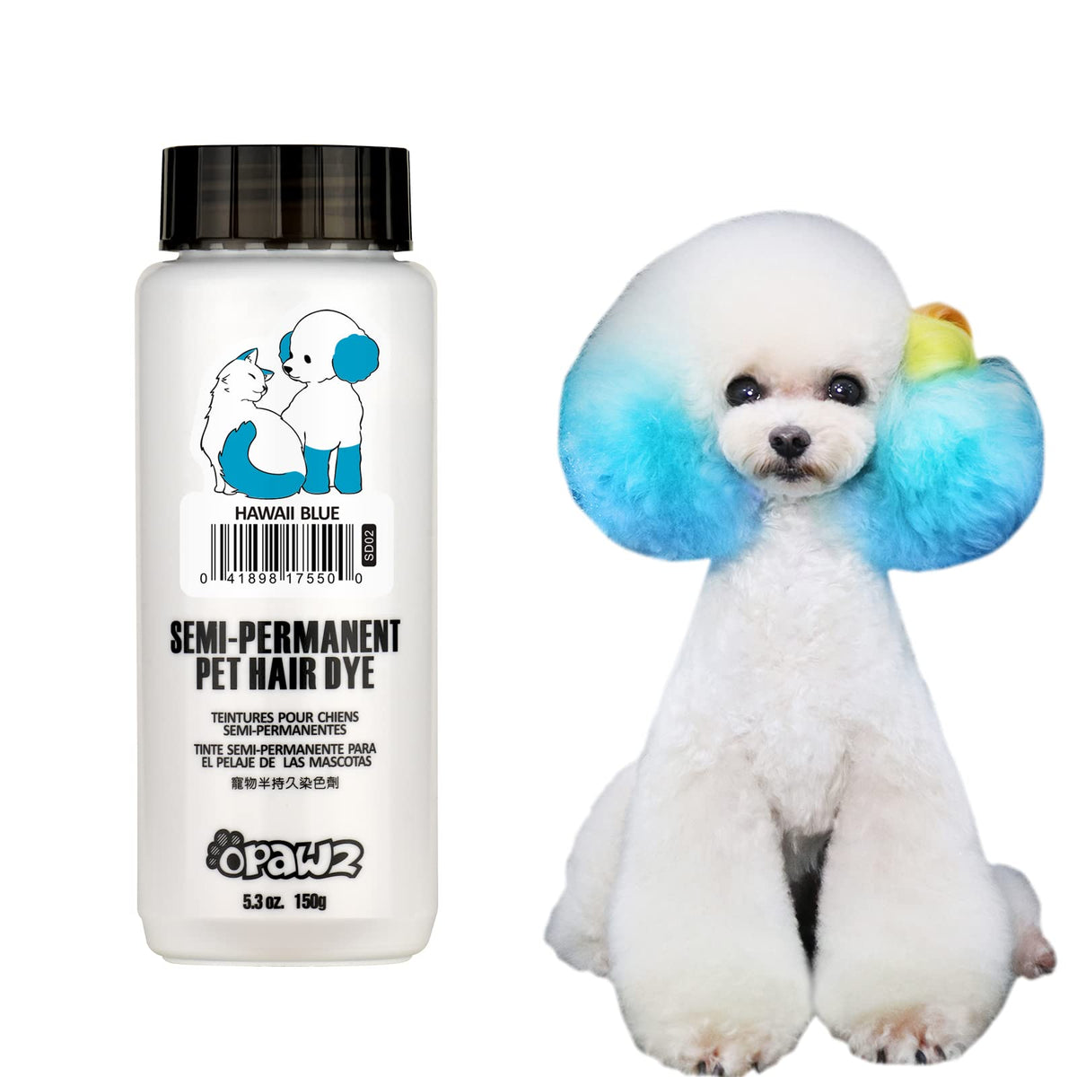OPAWZ Azul Hawaii: frasco de tinte seguro para mascotas sin amoníaco.
