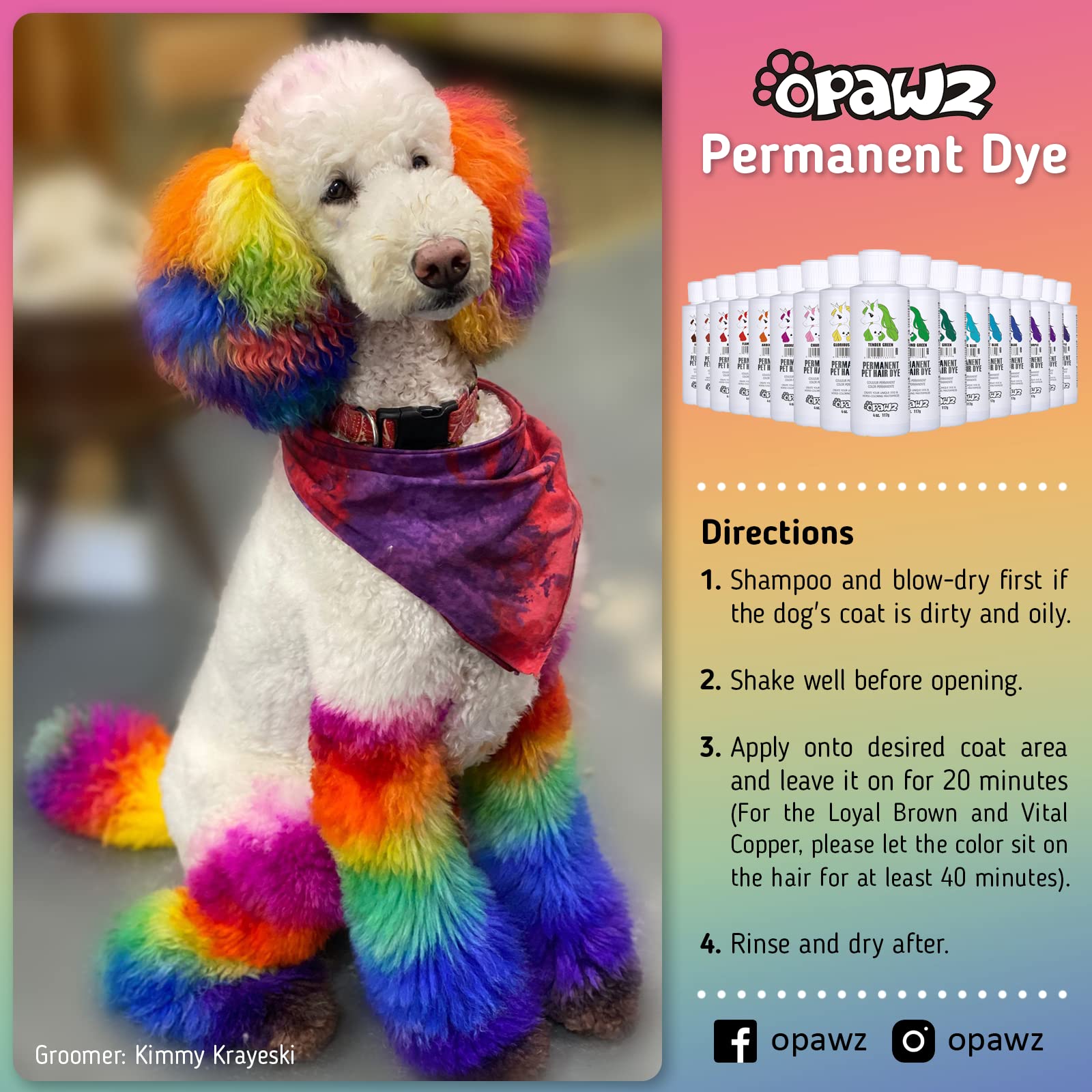 OPAWZ tinte verde profundo para perro, brillo intenso tras el lavado.