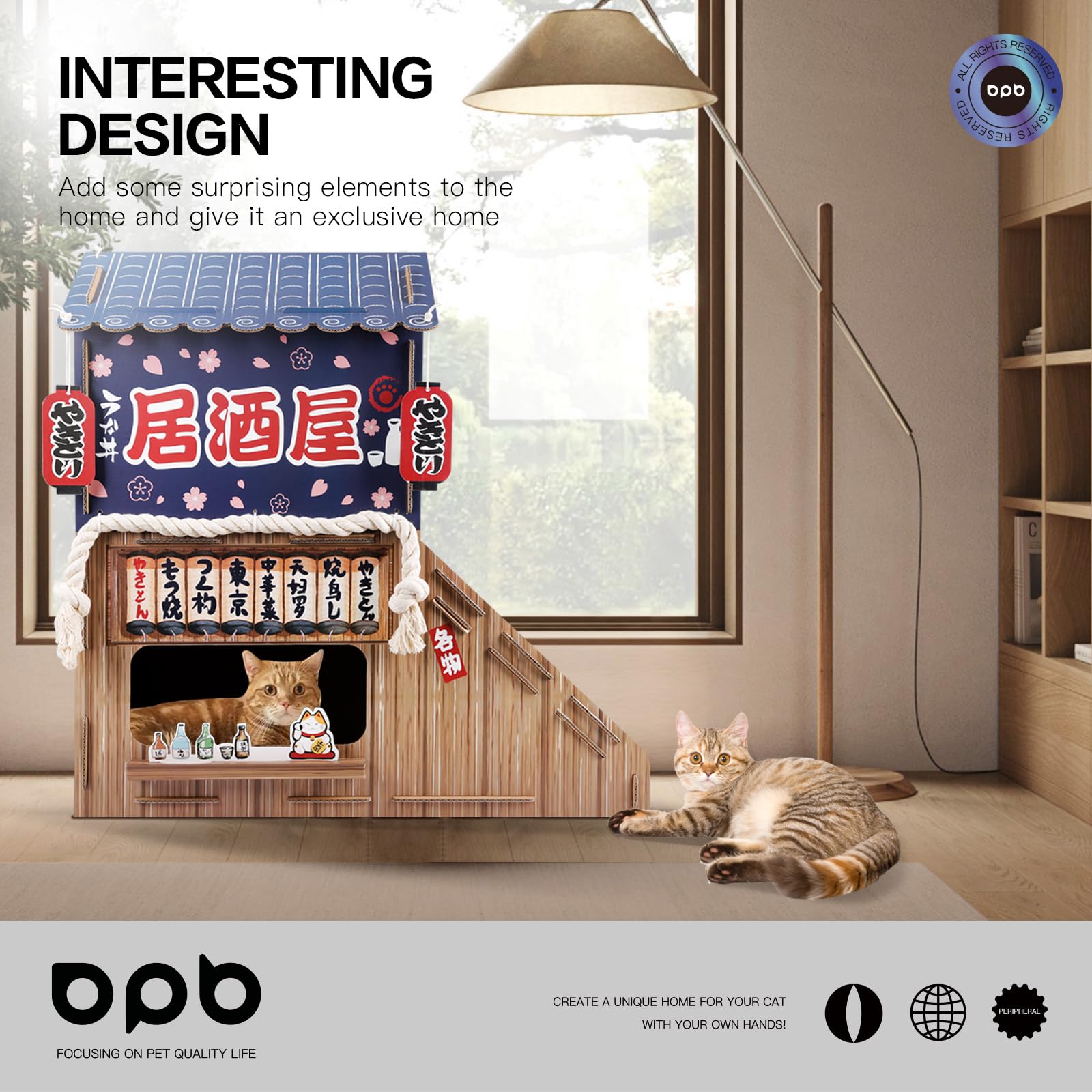 opbodqo casa gato carton estructura resistente: base estable para gatos de distintos pesos