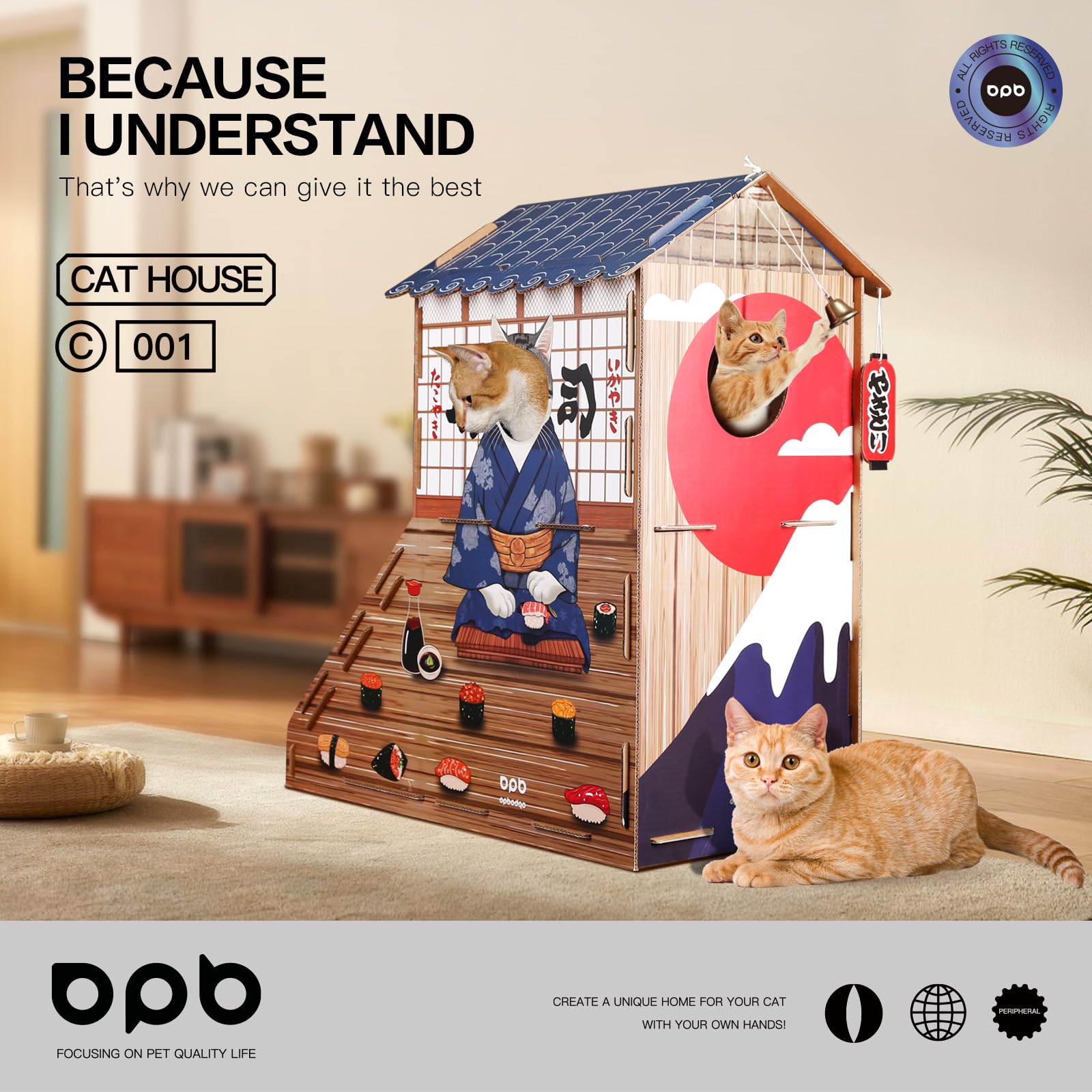 opbodqo casa gato carton juguetes integrados: fomenta juego y descanso simultáneos
