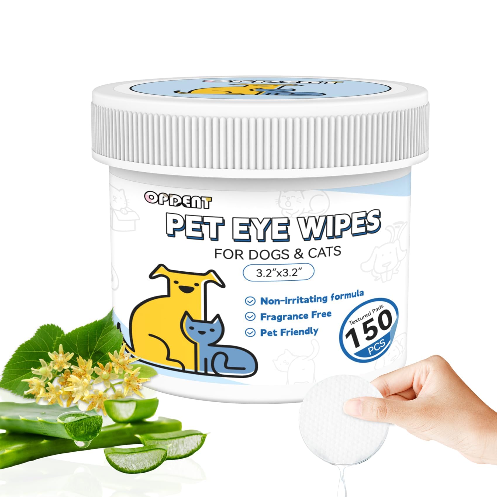 Opdent, empaque práctico de toallitas oculares para perros, limpieza rápida.