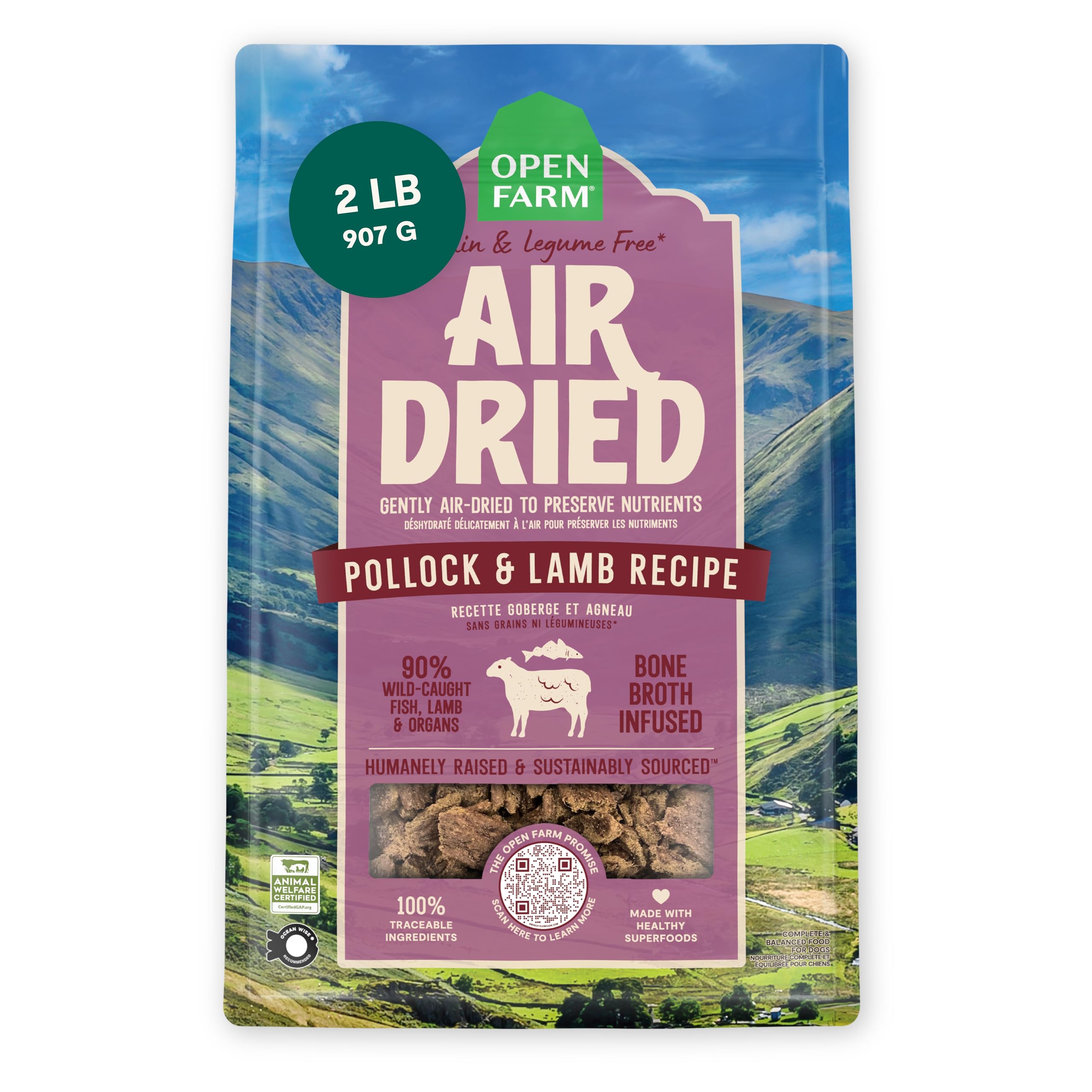 Open Farm al alimento perro seco aireado bacalao y cordero, textura jugosa para cada comida