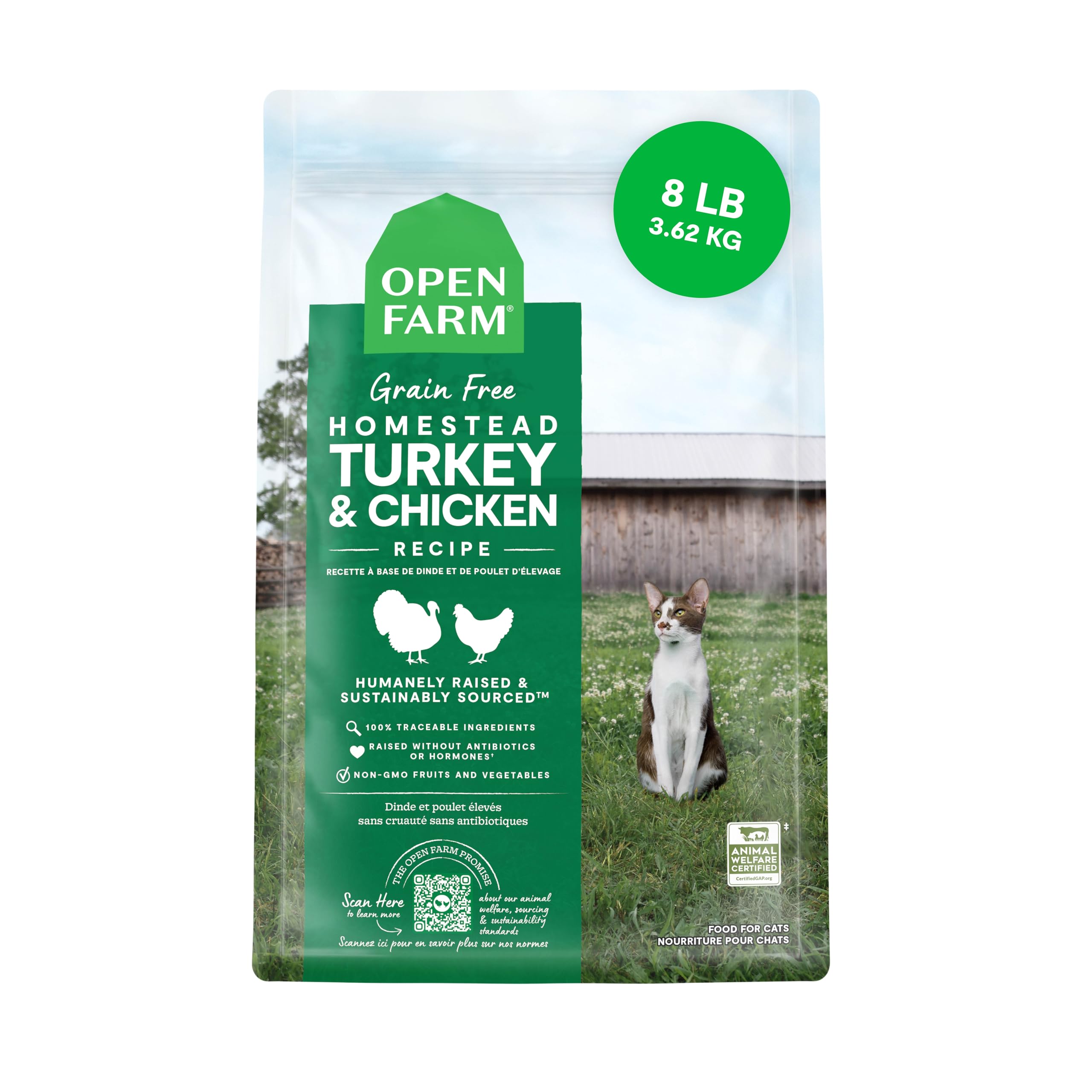 Open Farm bolsa de 8lb sin granos para gatos, dieta equilibrada.