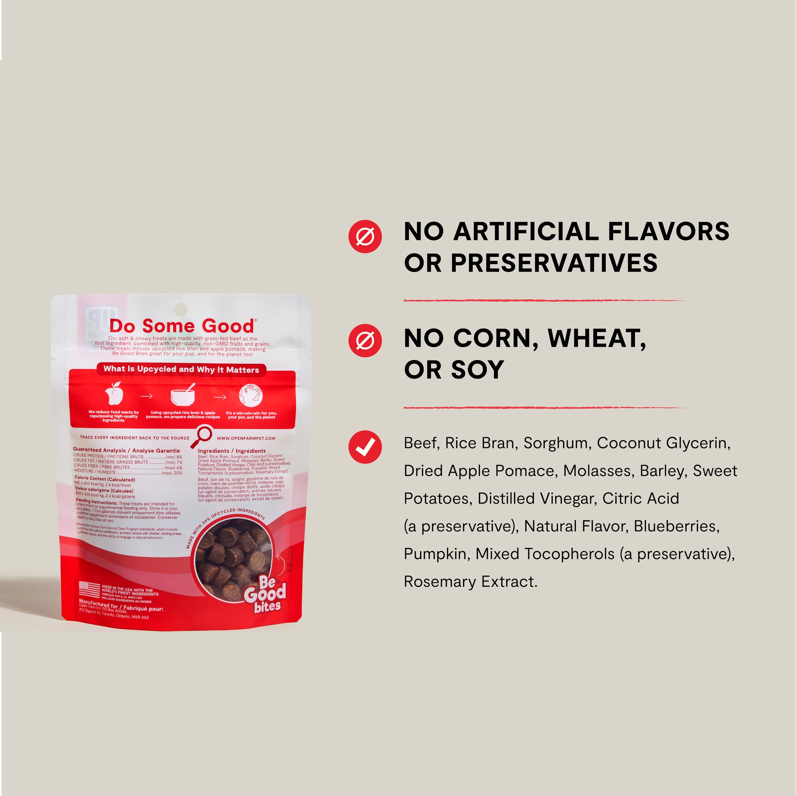 Open Farm Be Good Bites: bolsa reutilizable que mantiene la frescura entre tomas.