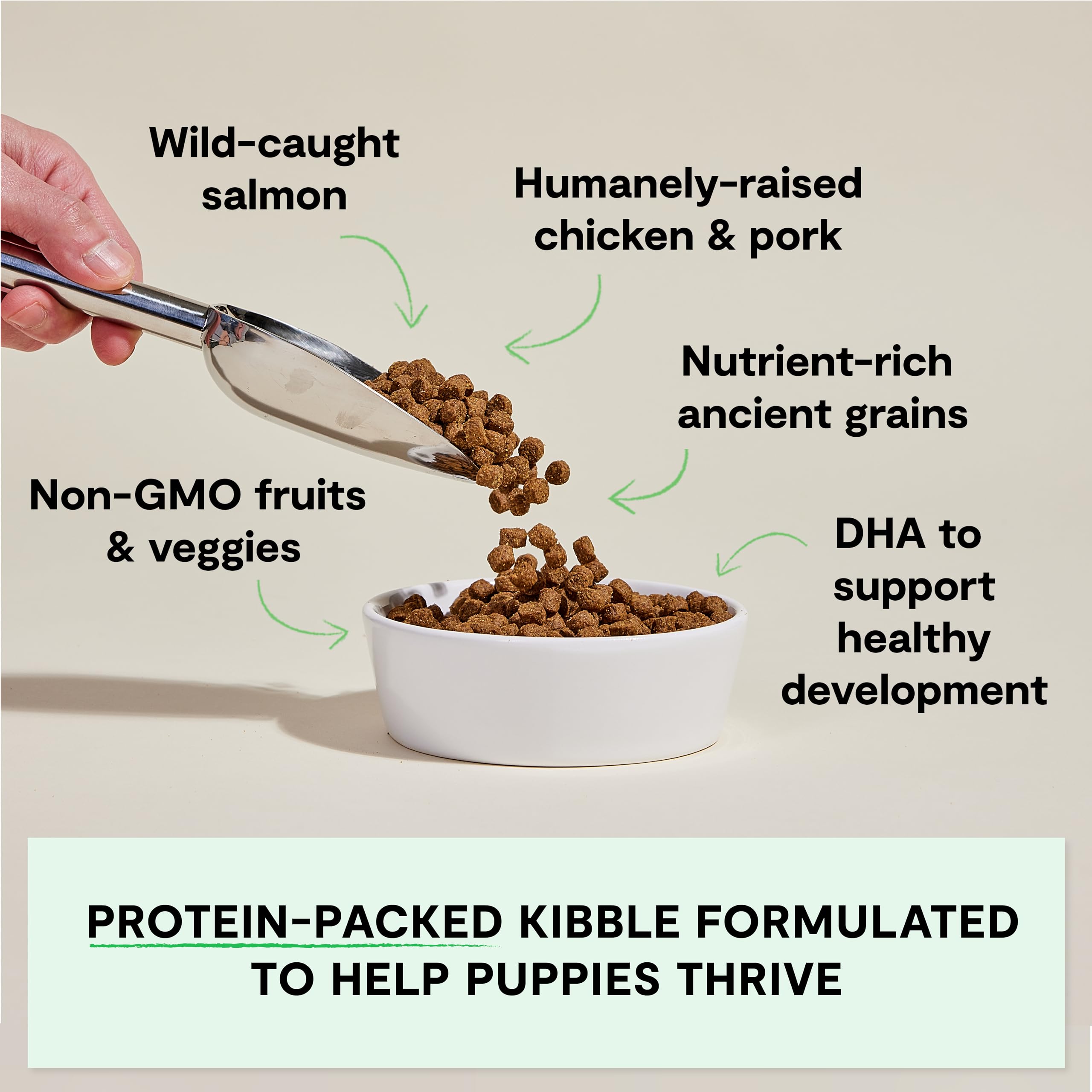 Open Farm proteína pollo y salmón, dosis combinada para desarrollo saludable de cachorros.