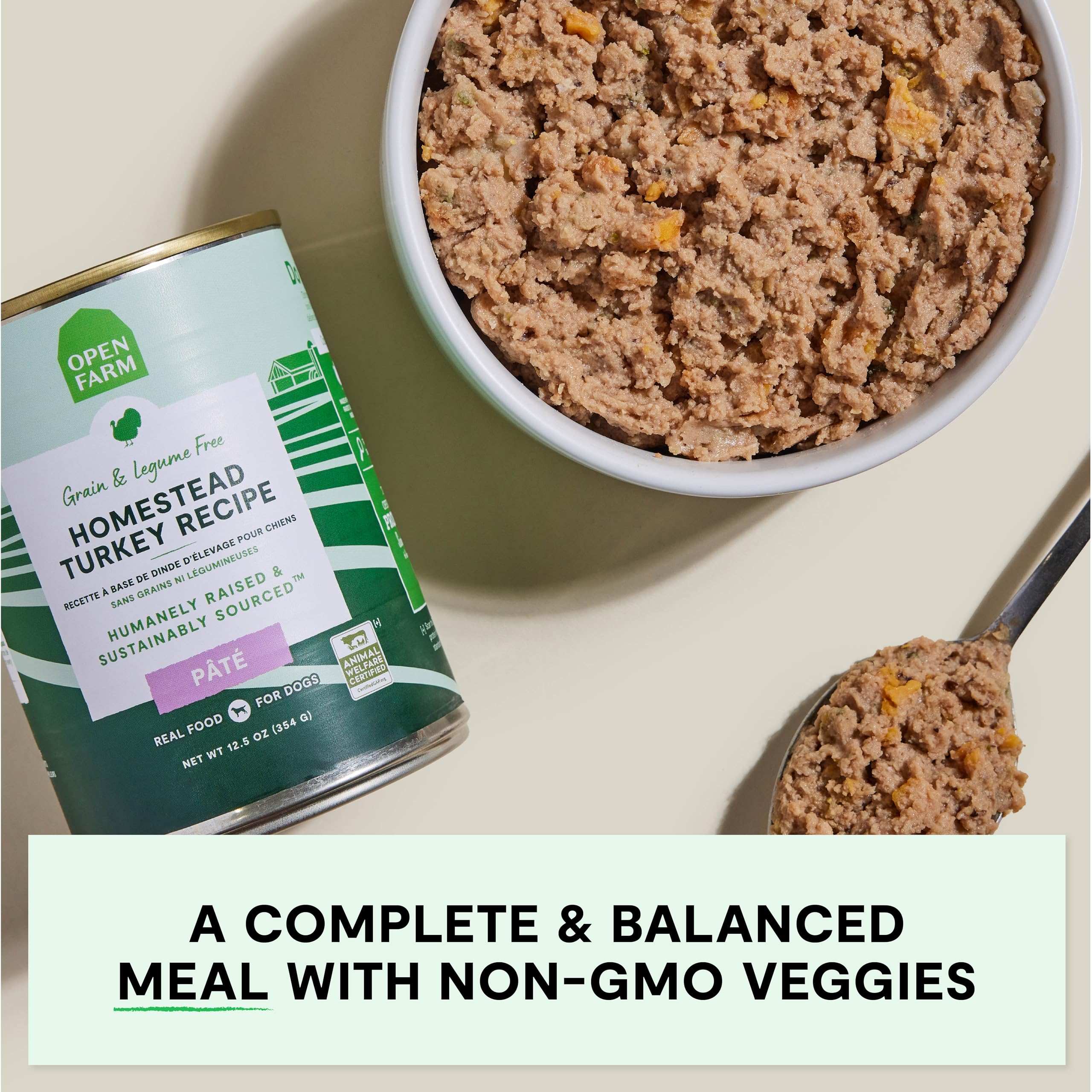 Open Farm Completa Nutrición Lata: contiene vegetales como batata, zanahoria y espinaca