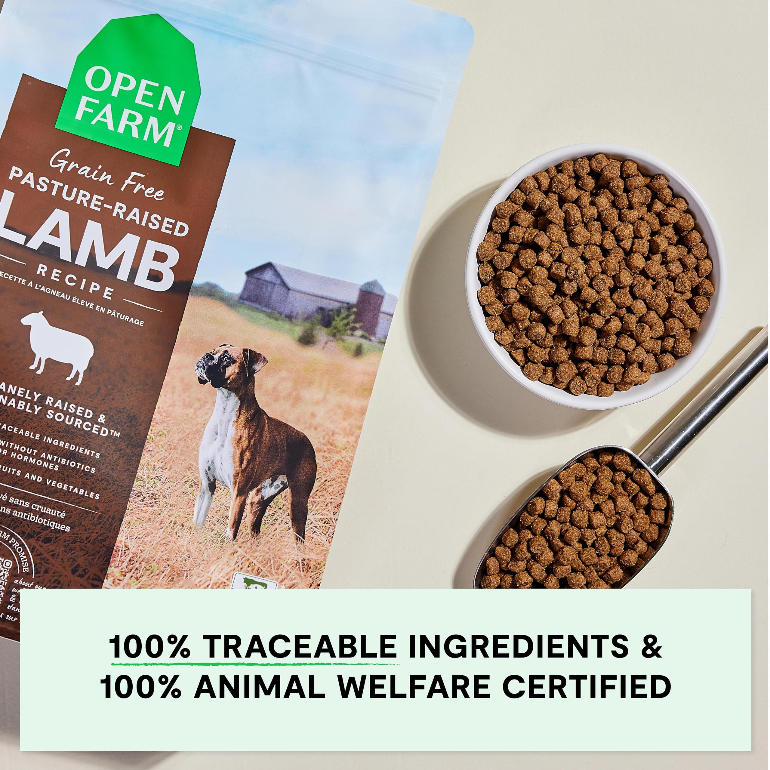 Open Farm ingredientes trazables sin maíz, trigo ni soja, opción limpia