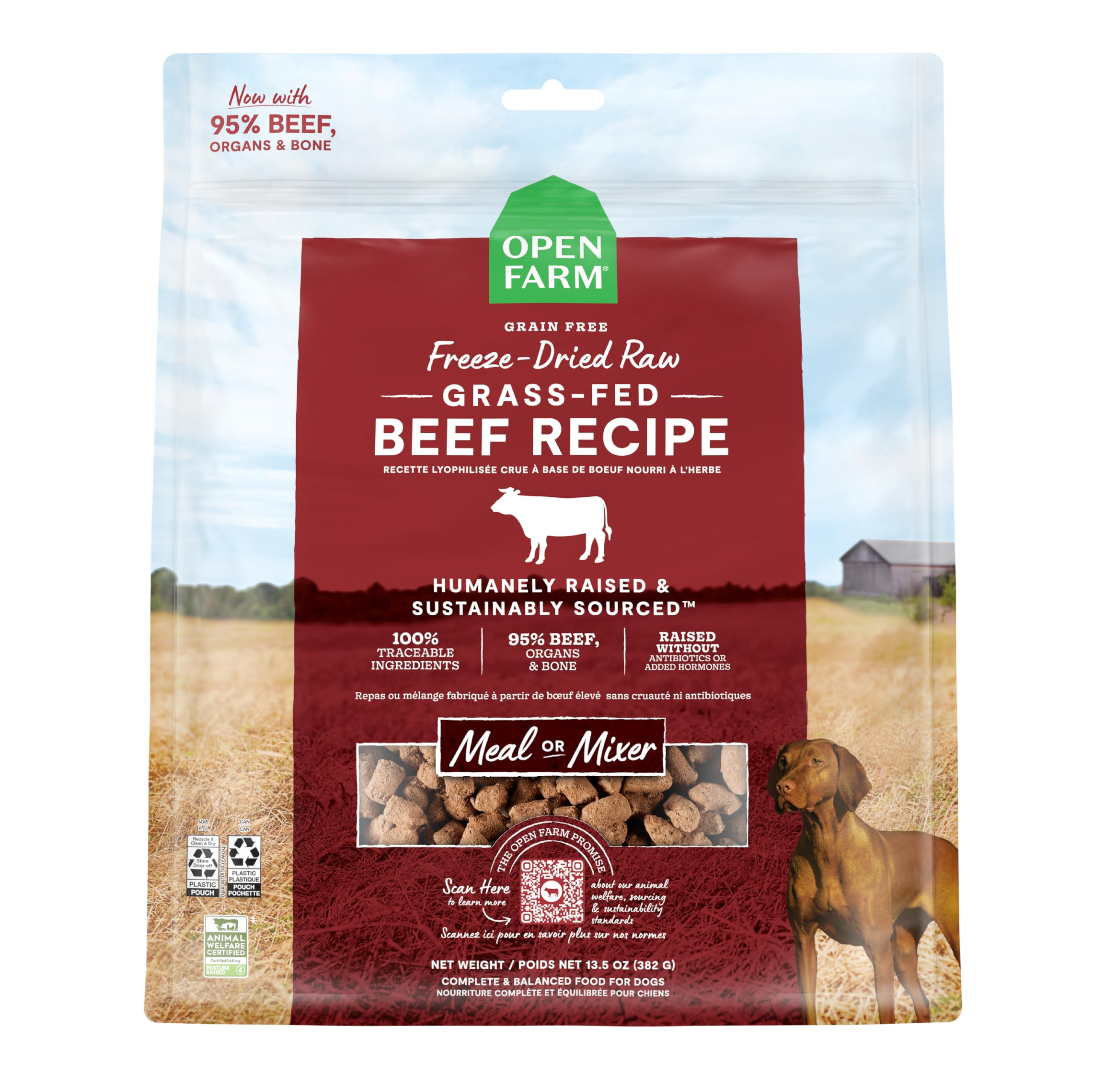 Open Farm mordiscos crudos de res 95% carne; sabor intenso para cada bocado.
