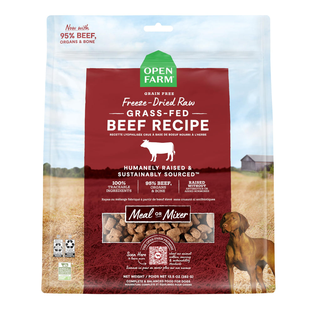 Open Farm mordiscos crudos de res 95% carne; sabor intenso para cada bocado.