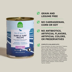 Open Farm pack de 12 latas de paté para perros, conveniencia y variedad.