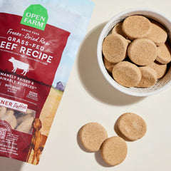 Open Farm patty crudo higado y hueso, fuente natural de nutrientes.