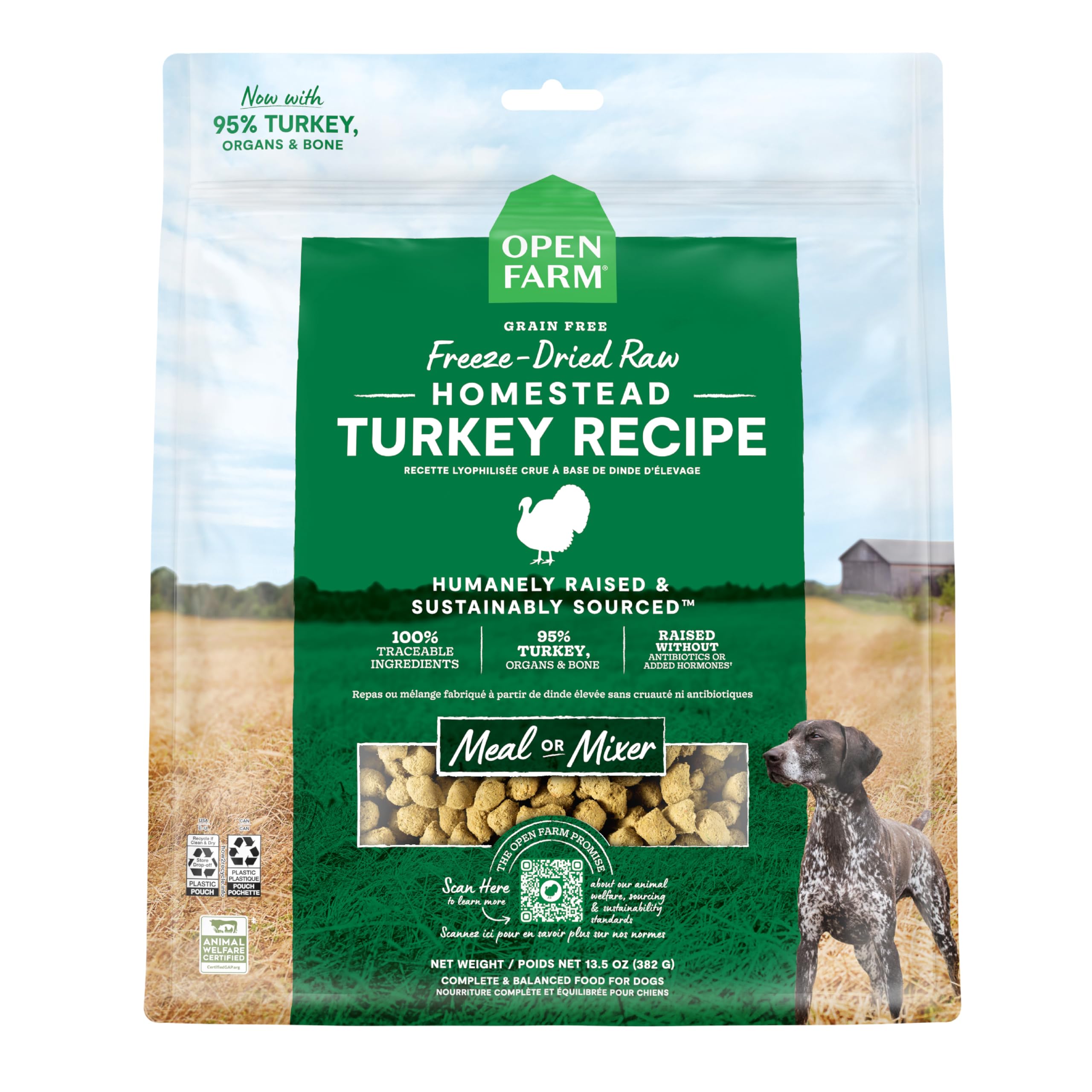 Open Farm mordiscos deshidratados de pavo en bolsa 13.5oz para alimentar con facilidad
