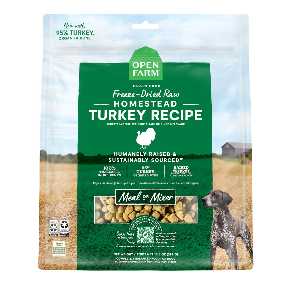 Open Farm mordiscos deshidratados de pavo en bolsa 13.5oz para alimentar con facilidad