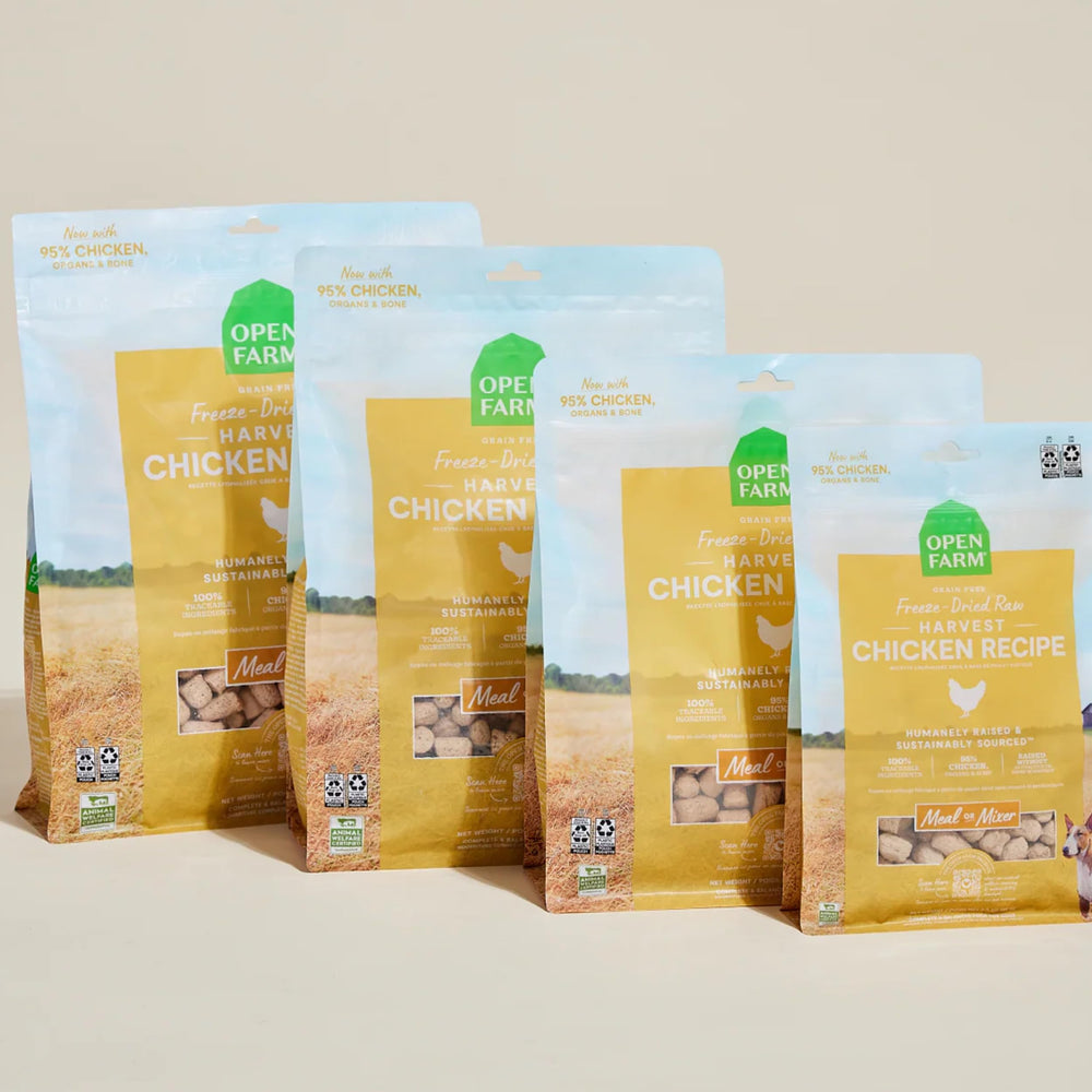 Open Farm proceso liofilizado conserva sabor y nutrientes sin conservantes.