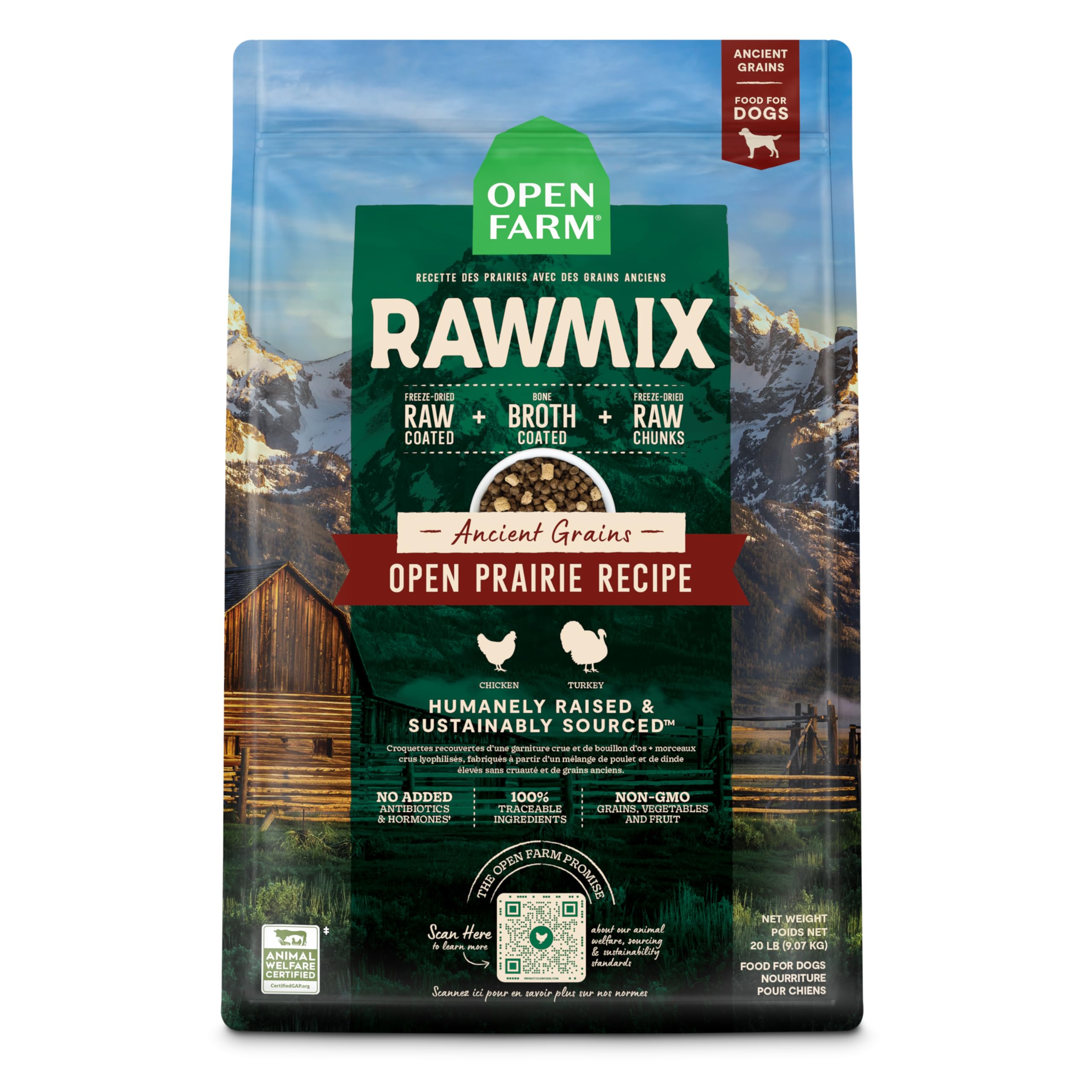 Open Farm RawMix, bolsa de 20 lb para perros, nutrición equilibrada y sabor.