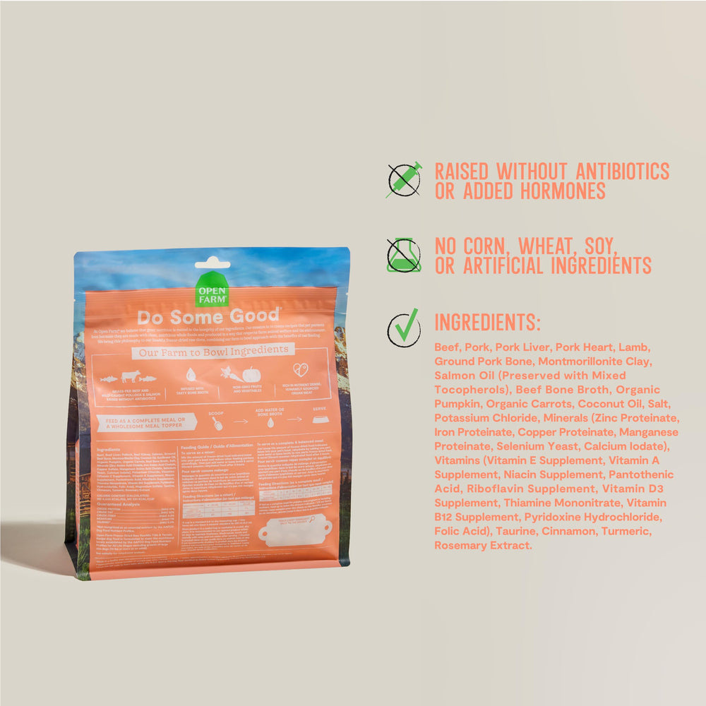Open Farm RawMix: bolsa de 13.5 oz para almacenamiento práctico.