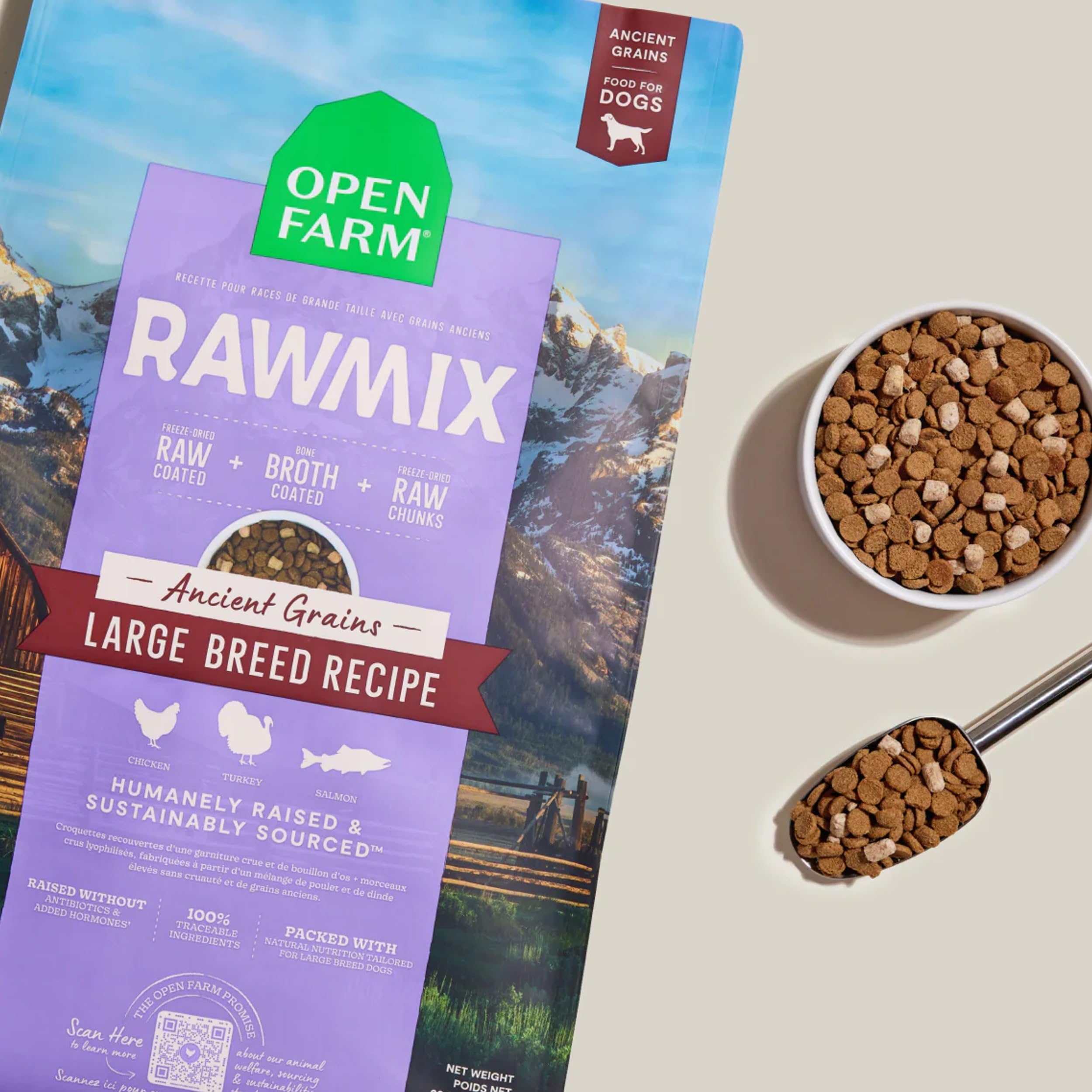 Open Farm RawMix croquetas recubiertas con caldo de hueso para aroma