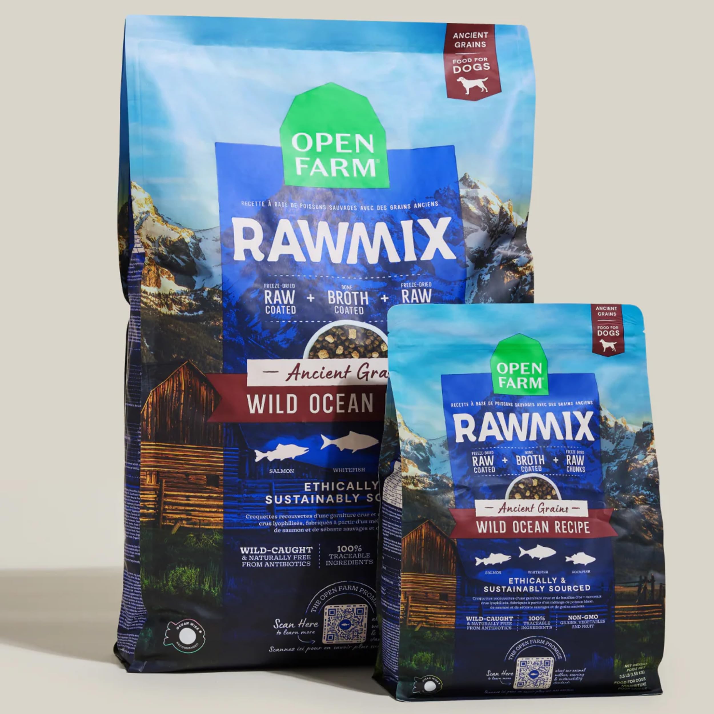Open Farm RawMix para perros: ingredientes trazables y prácticas sostenibles.