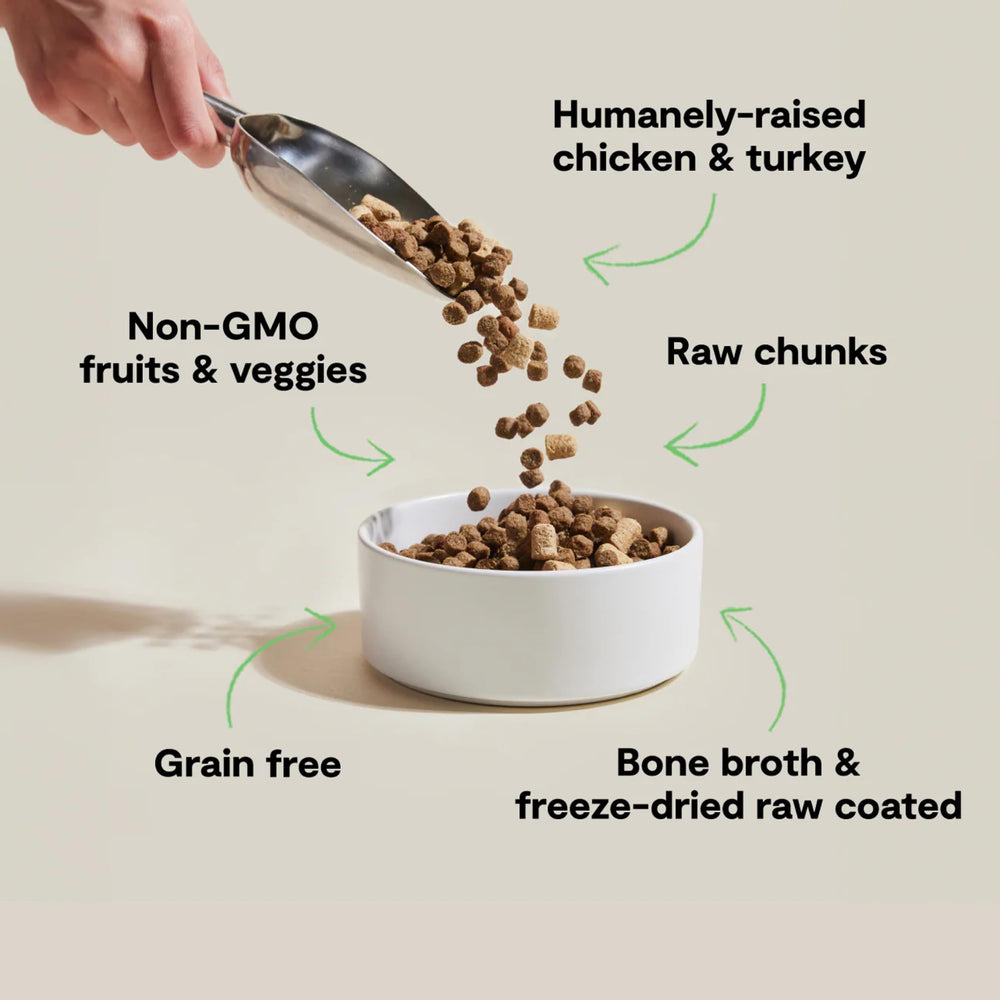 Open Farm RawMix: trozos crudos liofilizados para gatos, complemento proteico sabroso.