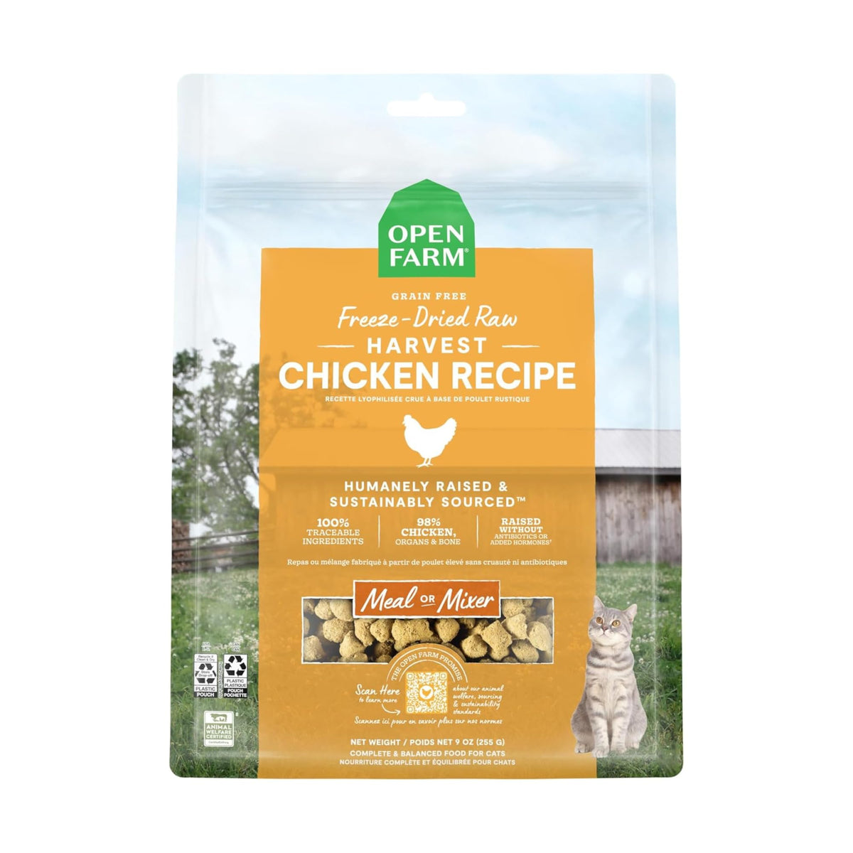 Open Farm Receta Pollo Cosecha Mordiscos, porciones sabrosas para una comida completa.
