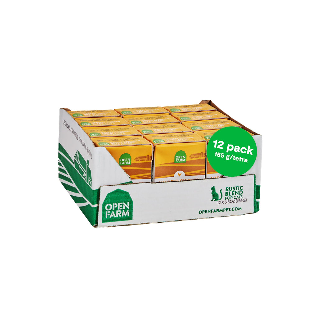 Open Farm Rustic Blend: lata abierta con trozos, ideal para plato diario de tu gato.