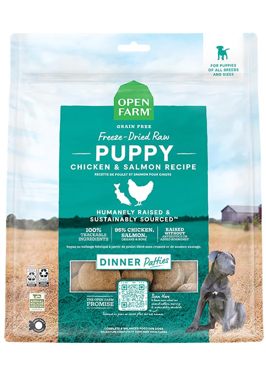 Open Farm Puppy hamburguesa pollo-samon: porción lista para cachorro con sabor intenso