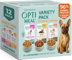 Optimeal pack variedades para perros pequeños sin granos, nutrición completa por porción.