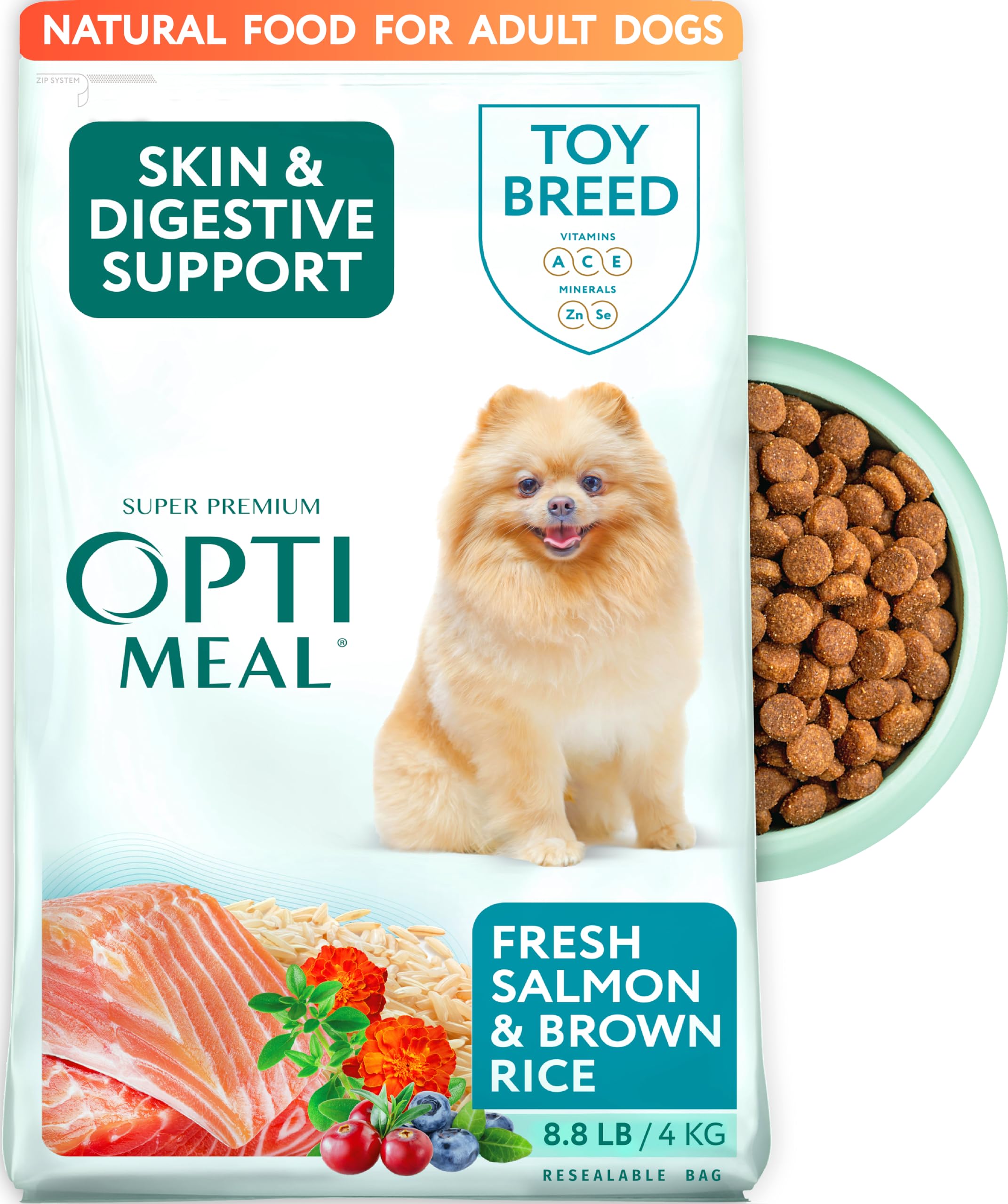 Optimeal Toy Breed: salmón como primer ingrediente para proteína fácilmente digerible.