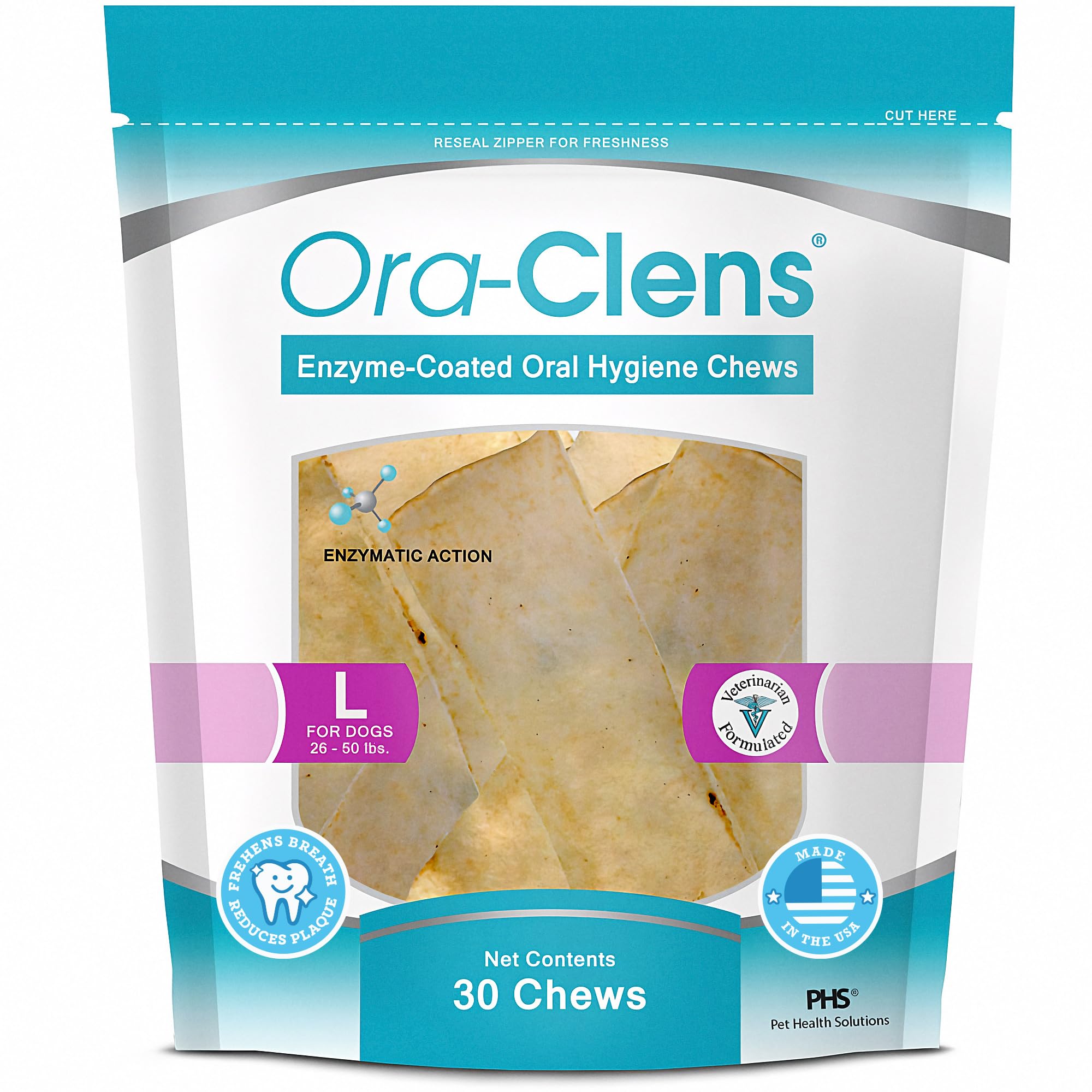 Ora-Clens masticables para perro grande, empaque visible para compra fácil.