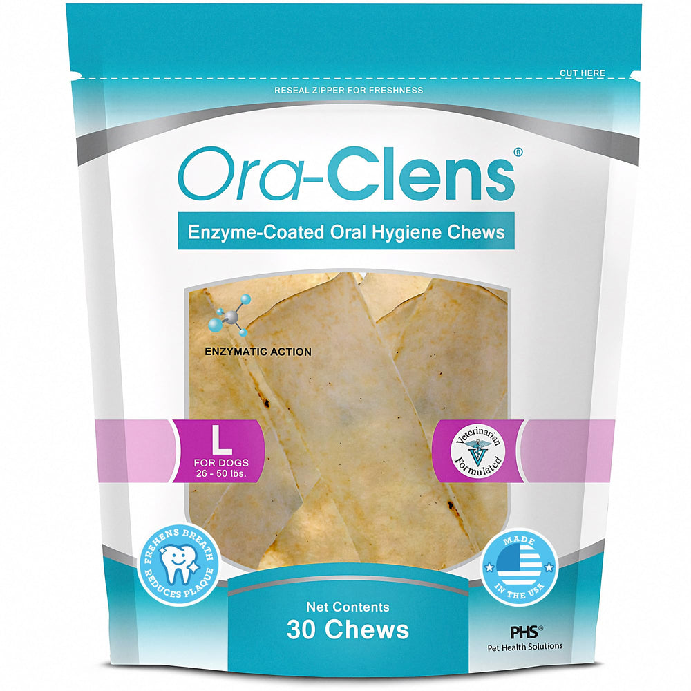 Ora-Clens masticables para perro grande, empaque visible para compra fácil.