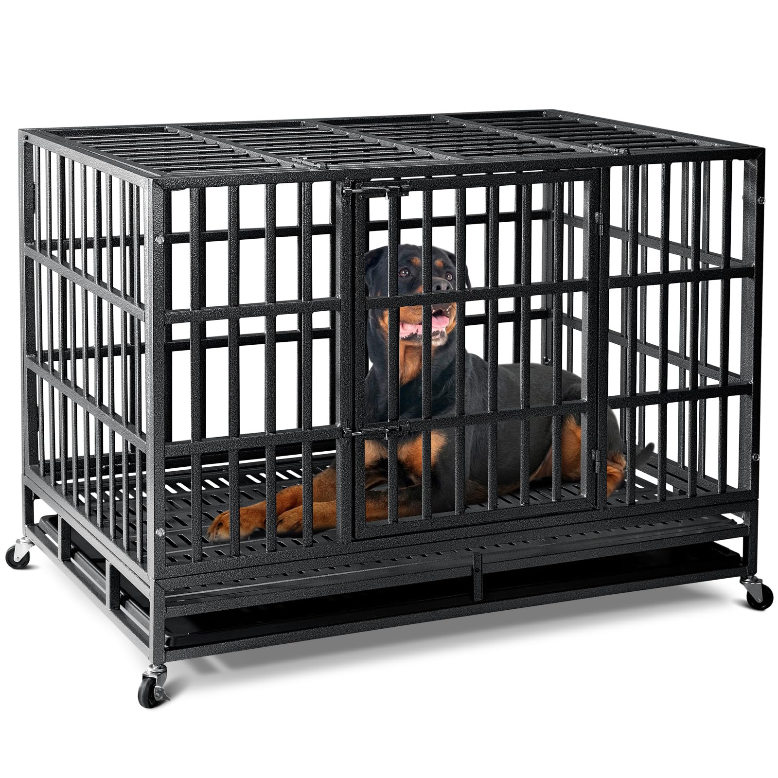 Oranland jaula para perro XL con puertas dobles, acceso seguro para perros grandes.
