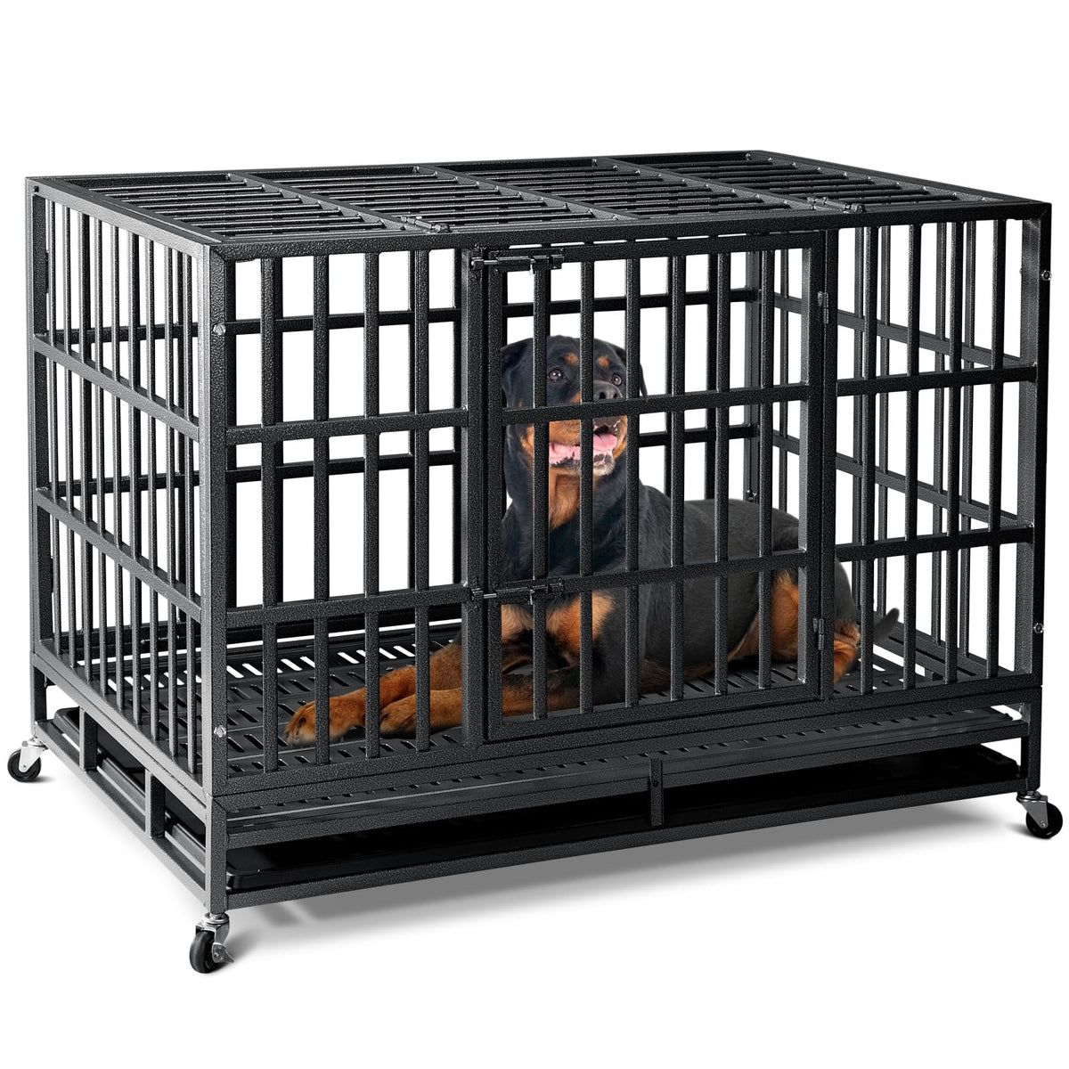Oranland jaula para perro XL con puertas dobles, acceso seguro para perros grandes.