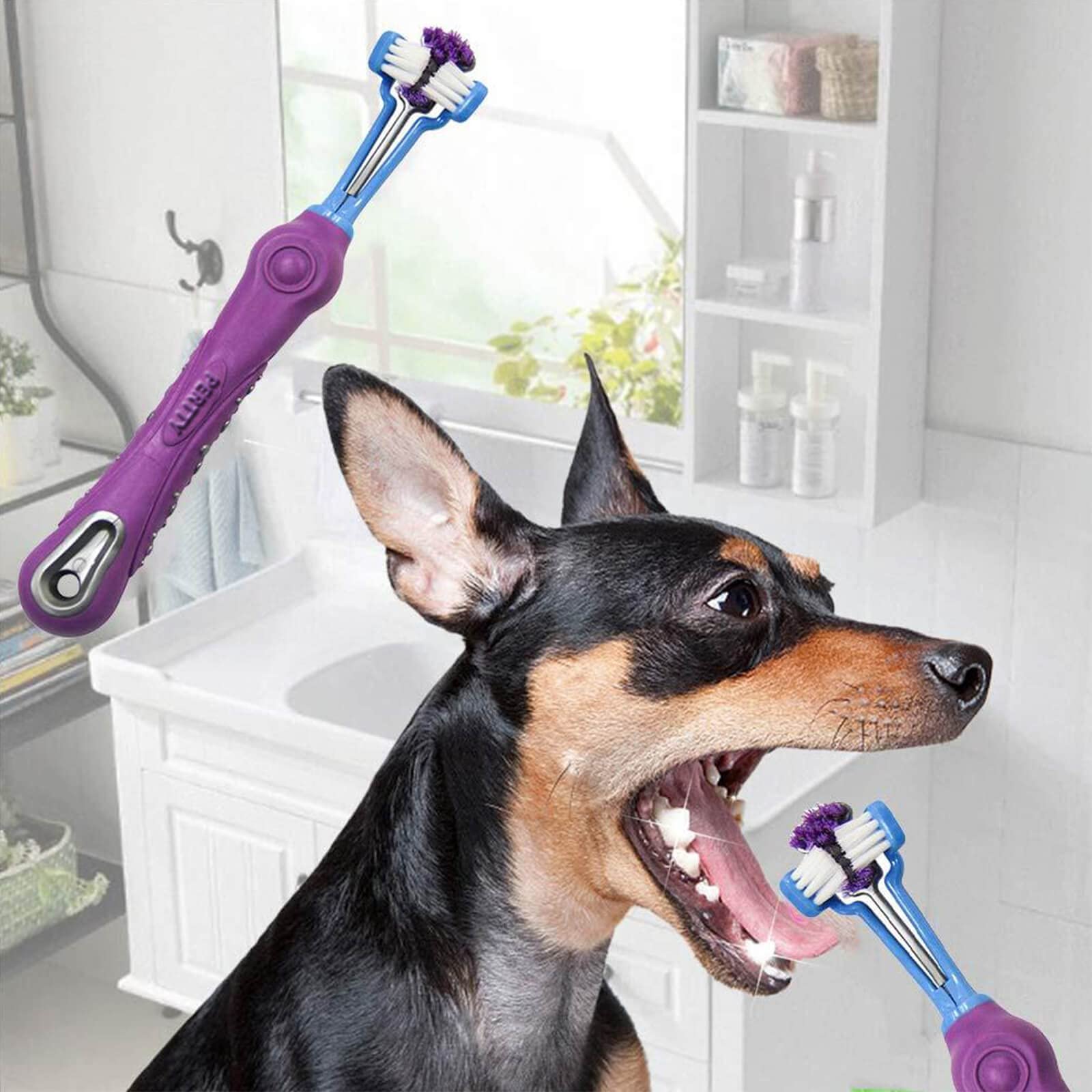 Orgrimmar cepillo dental con mango de goma para perros y gatos, agarre firme