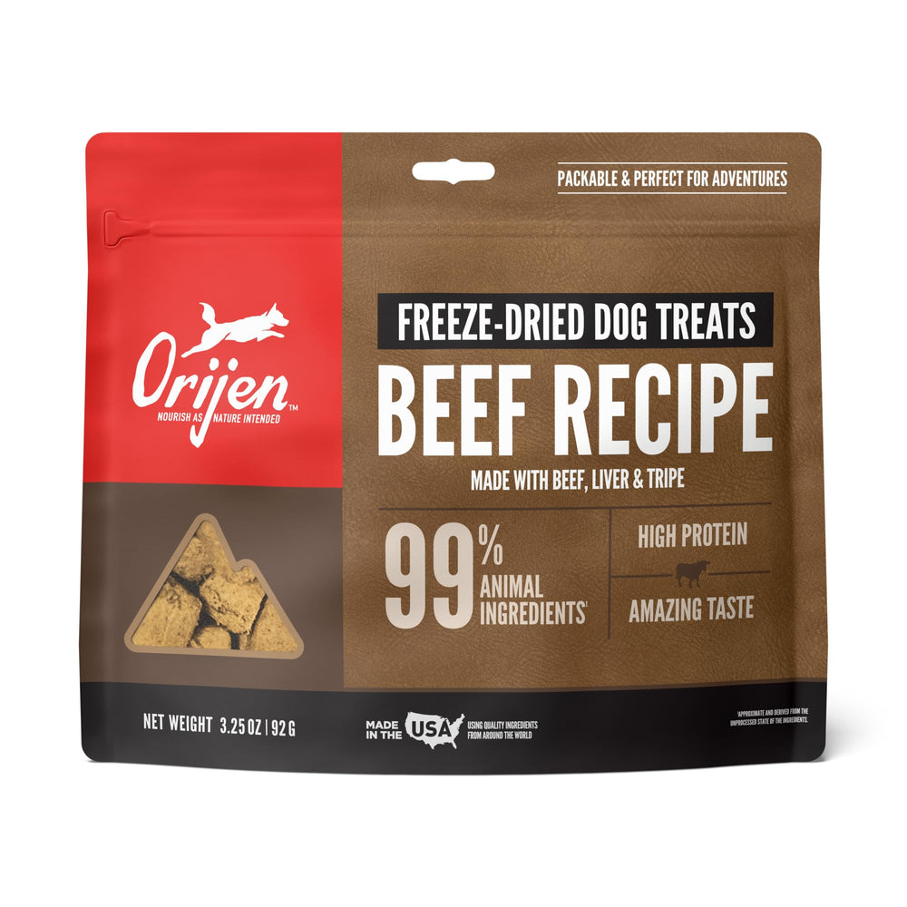 ORIJEN Receta de Res Criada en Rancho, empaque de 3.25 oz para aventuras.