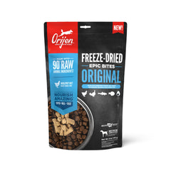 ORIJEN Epic Bites bolsa 6oz frente, ideal para premiar con sabor intenso