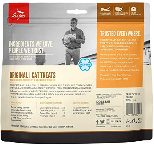 ORIJEN Premios Originales para Gatos: premios crujientes, perfectos para entrenamiento y mimos.