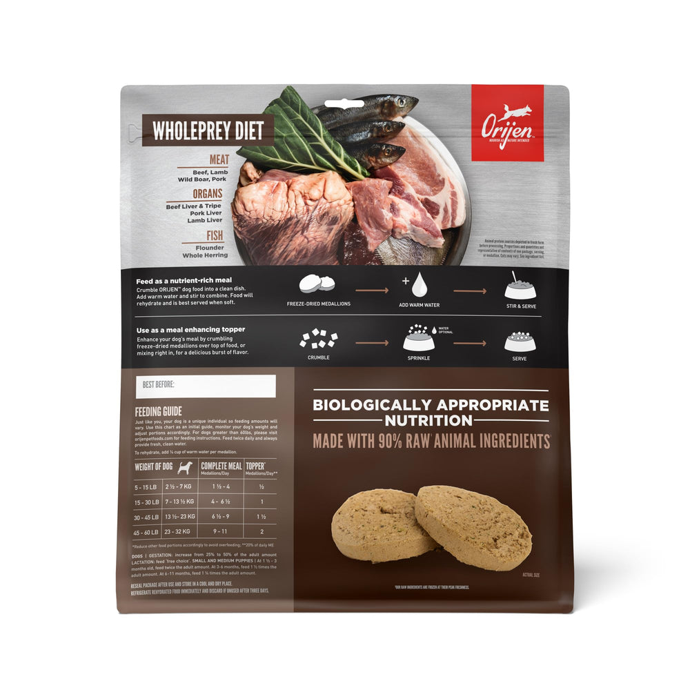 Medallones liofilizados ORIJEN Regional Red, fuente de proteína para perros