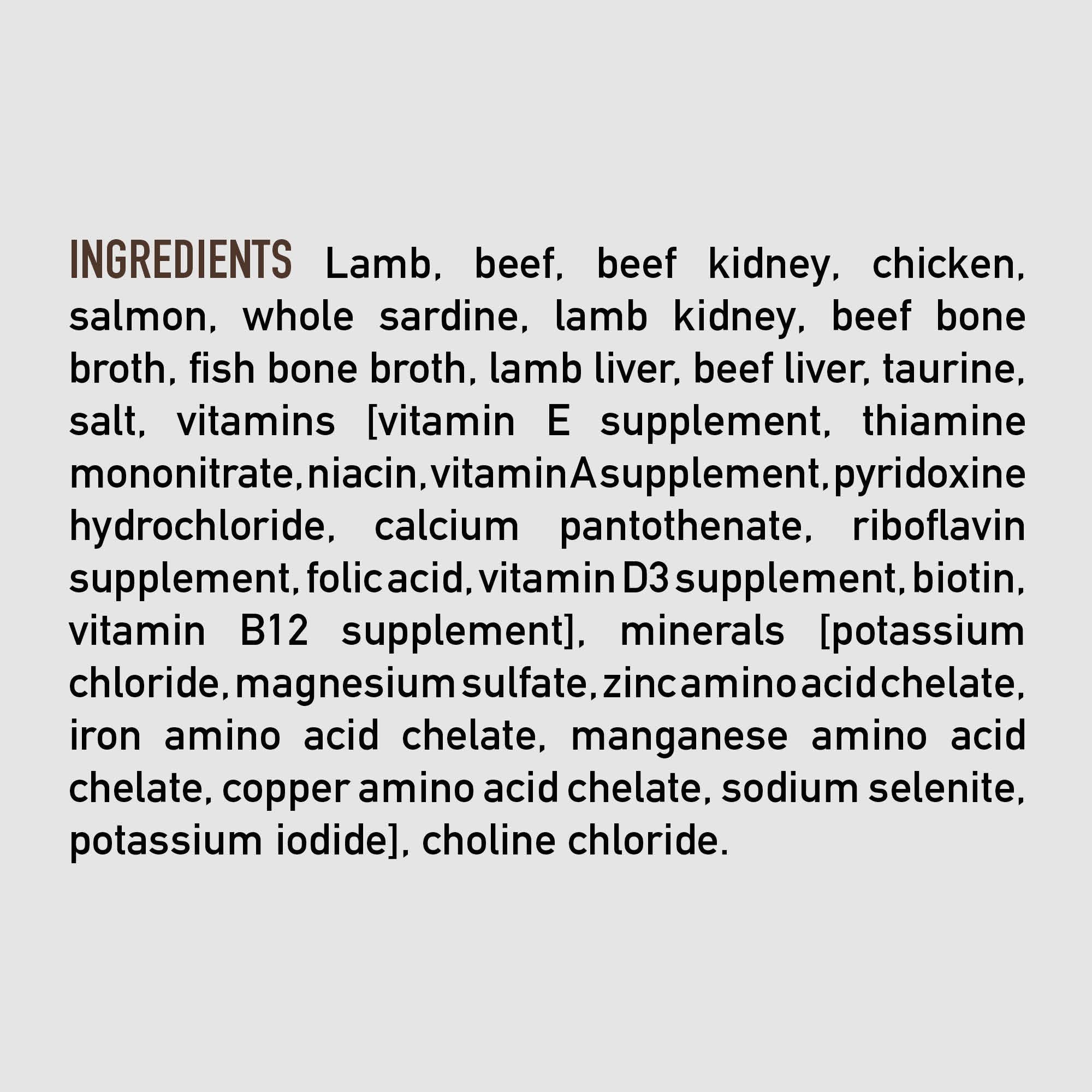 ORIJEN Regional Red Entrée etiqueta clara, identifica ingredientes de calidad