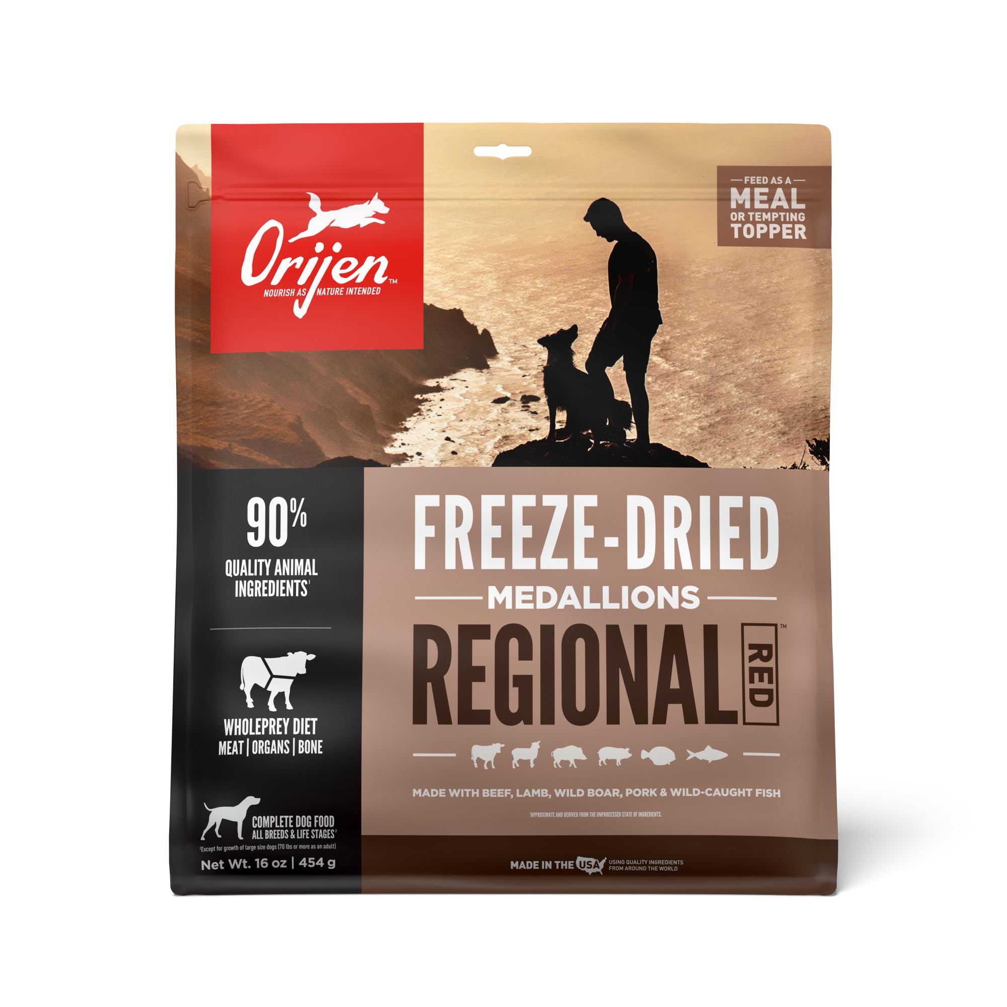 ORIJEN Regional Red, bolsa de 454 g, medallones liofilizados de alta proteína para perros